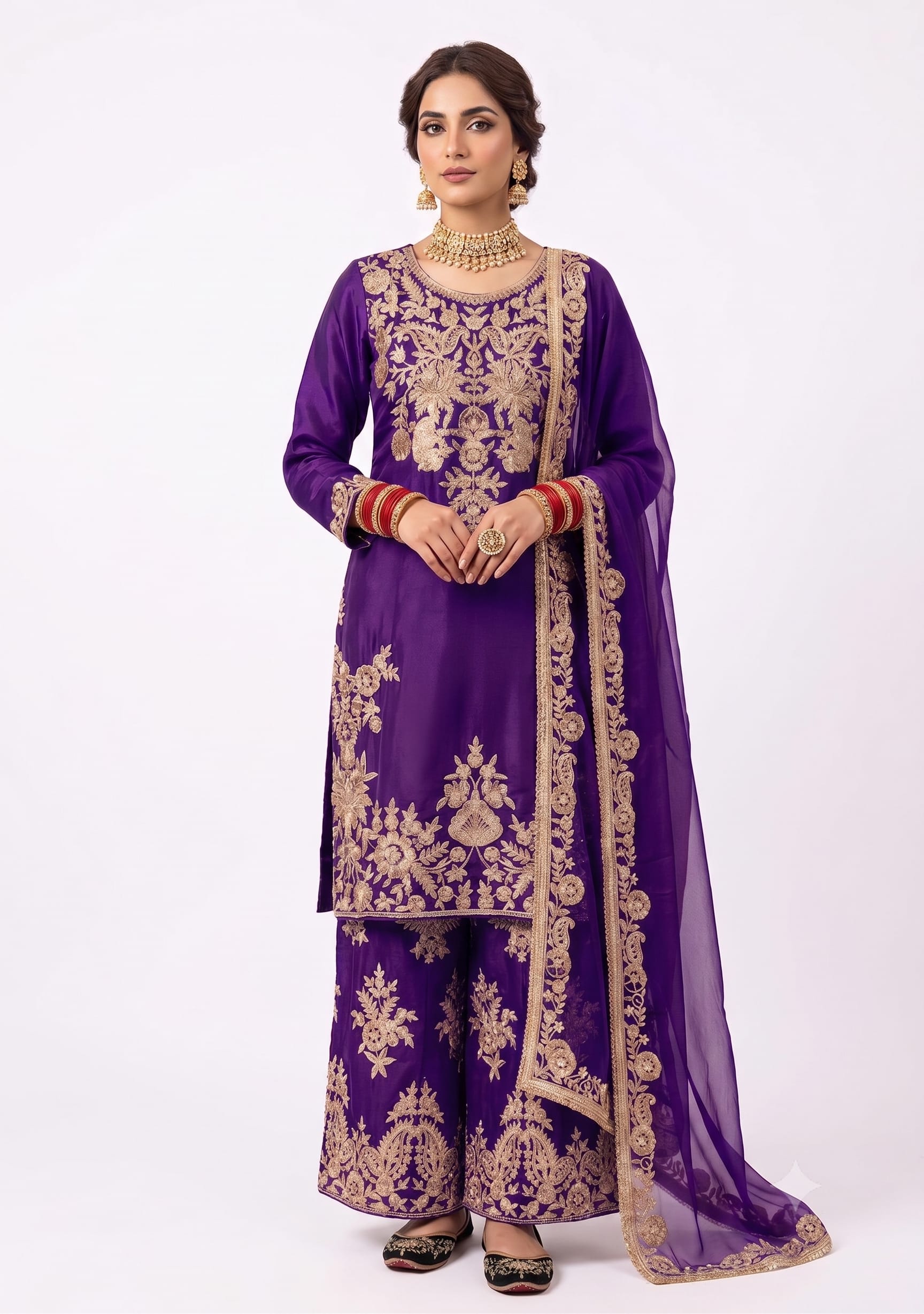 New Designer Heavy Embroidery 3-Piece Suit Set - Premium Heavy Natural Silk Saree Online India - Buy at ₹2099 - Image 1