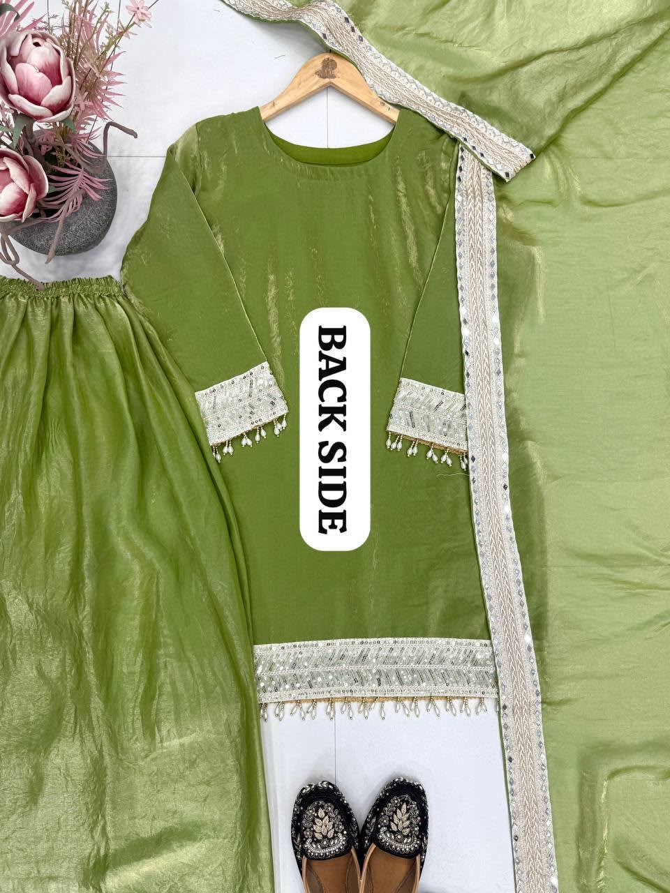New Designer Embroidered Top Palazzo Dupatta Set - View 4