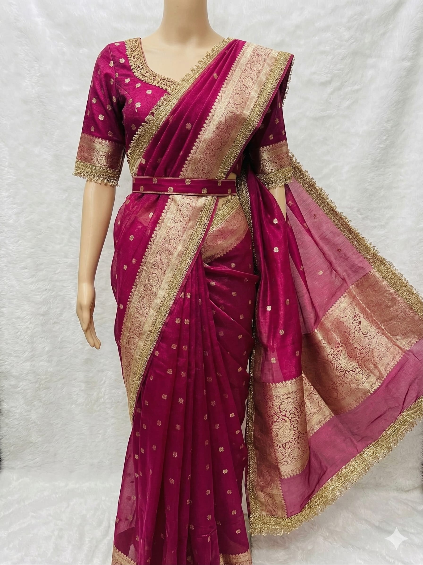 Banarasi Maharani Tissue Silk Saree – Royal Pink Collection - Banarasi Maharani Tissue Silk Saree Online India - Buy at ₹1550 - Image 1