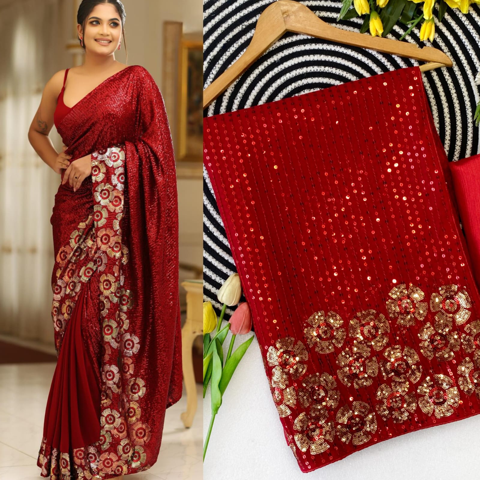 Bollywood Blockbuster Sequins Saree – Special Edition Collection - Georgette Saree Online India - Buy at ₹1400 - Image 1