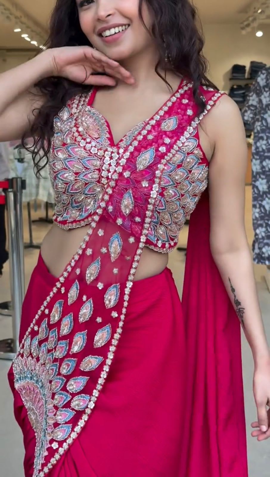 Ready-to-Wear Saree with Semi-Beads Embroidery – Trending Collection - View 4