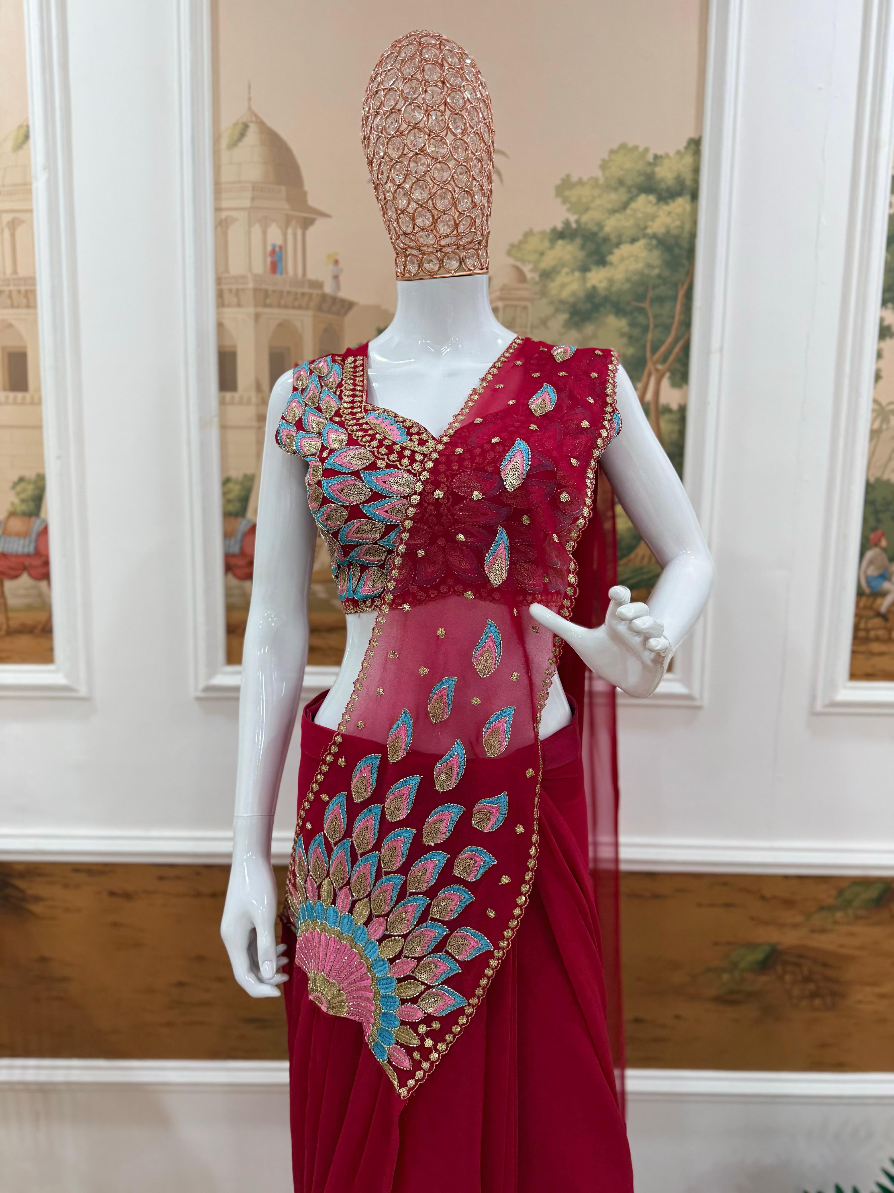 Ready-to-Wear Saree with Semi-Beads Embroidery – Trending Collection - View 5