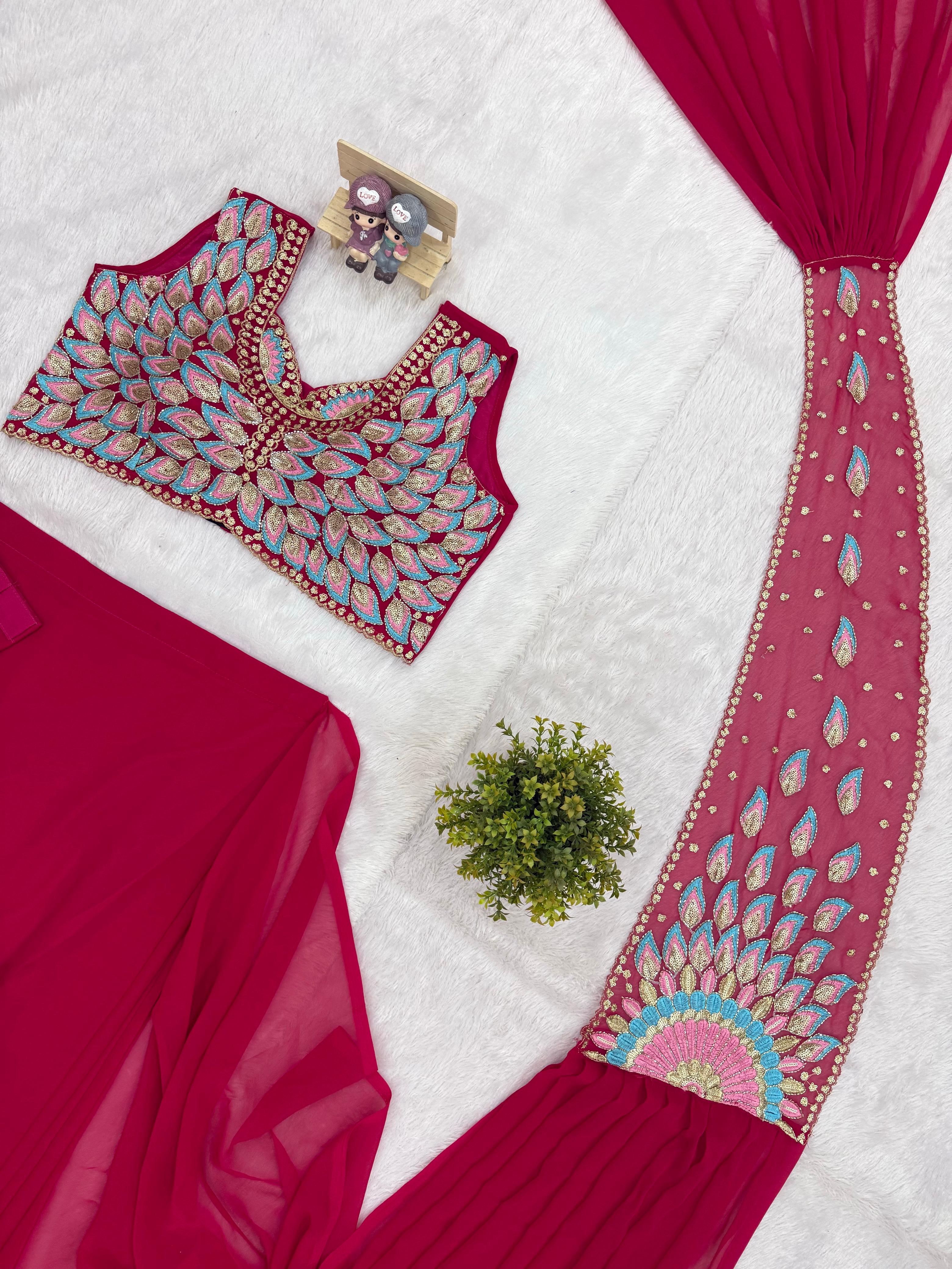 Ready-to-Wear Saree with Semi-Beads Embroidery – Trending Collection - View 6