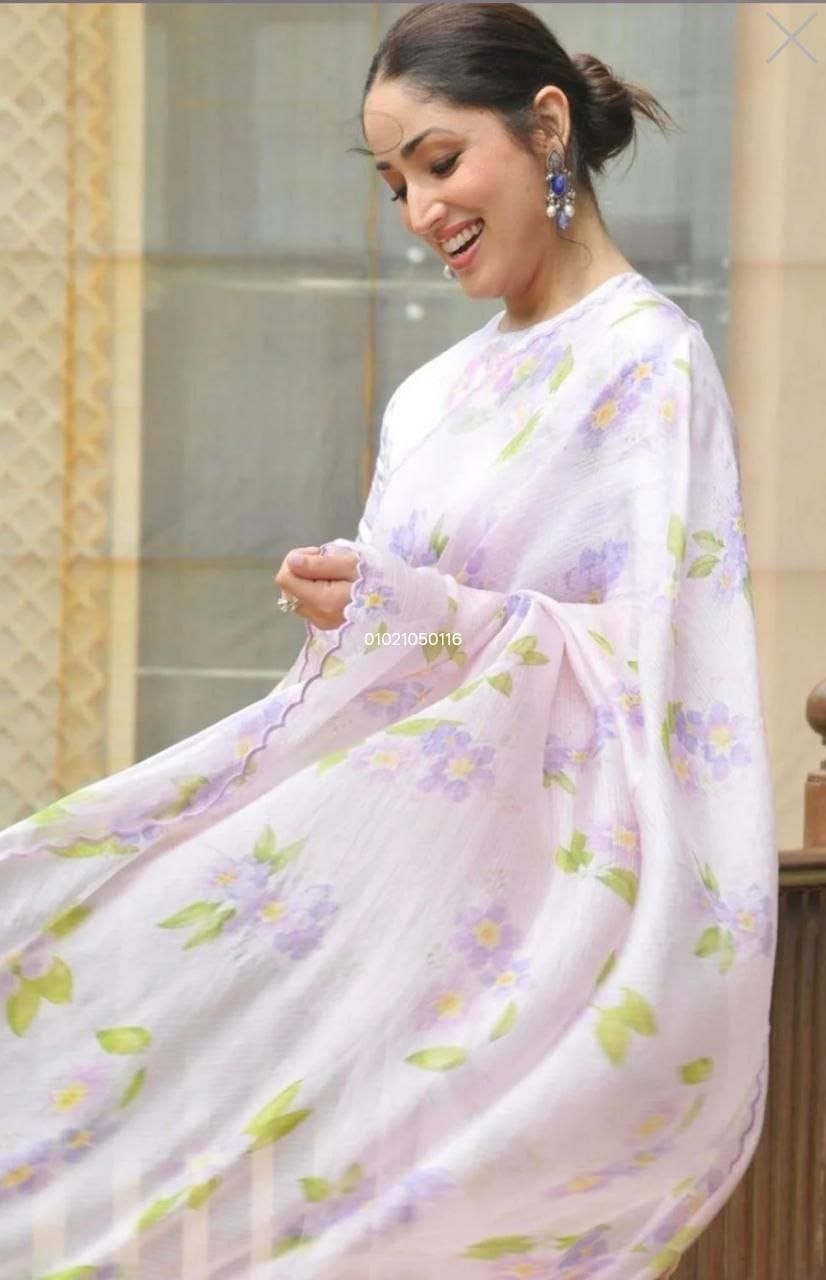 Elegant Linen Saree with Digital Print - Soft Linen cotton Saree Online India - Buy at ₹1050 - Image 1