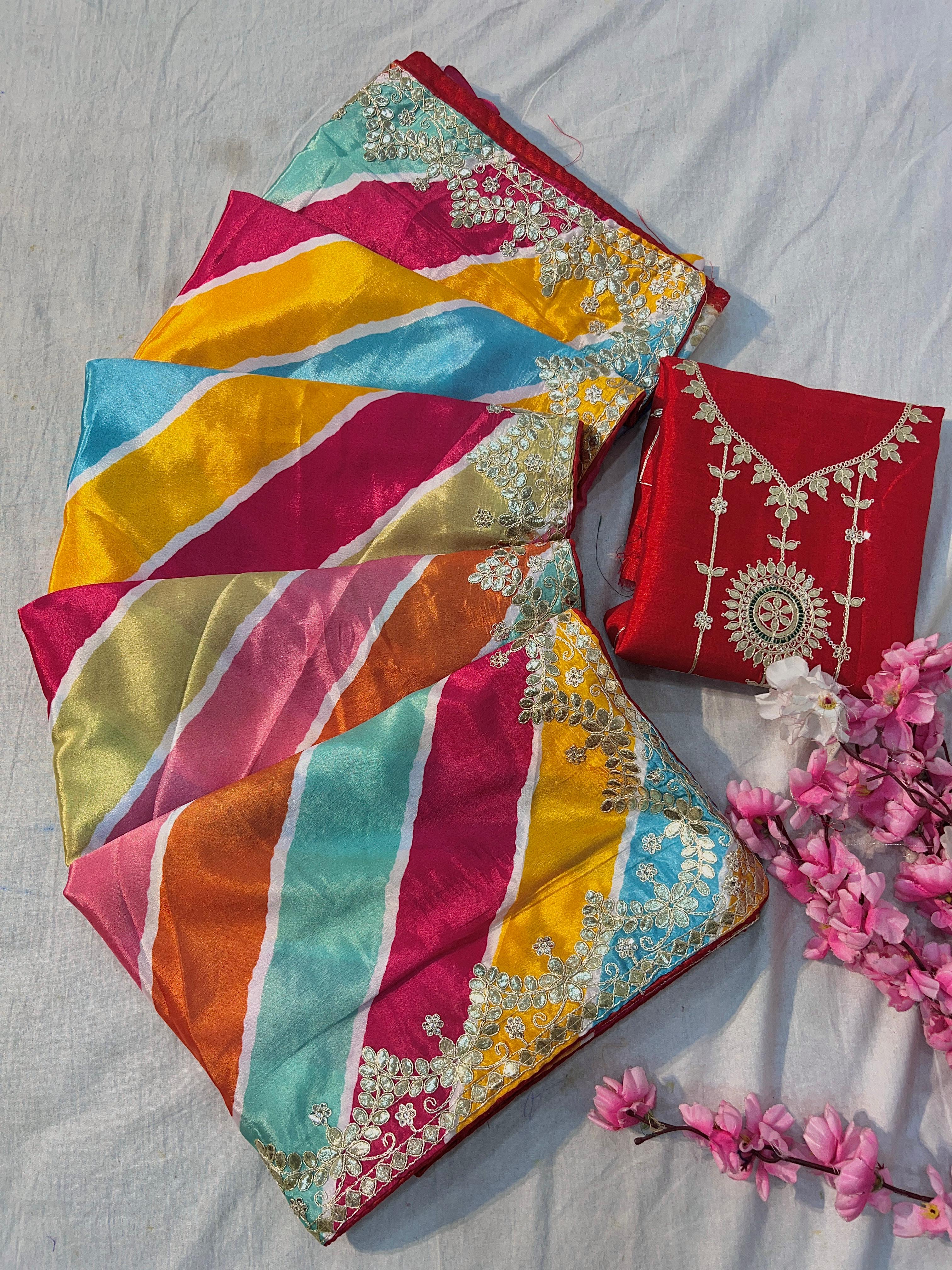Designer Chinon Lehriya Saree - View 4