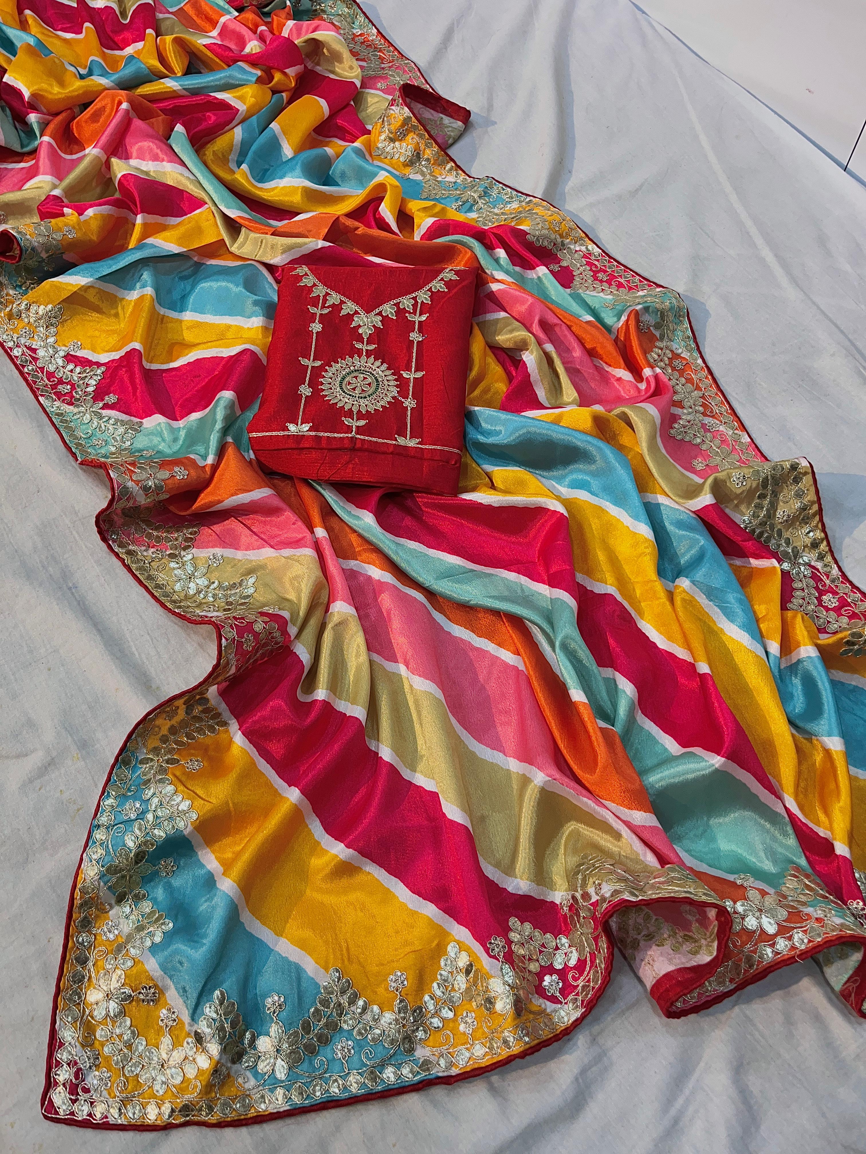 Designer Chinon Lehriya Saree - Premium Chinon Saree Online India - Buy at ₹1699 - Image 1