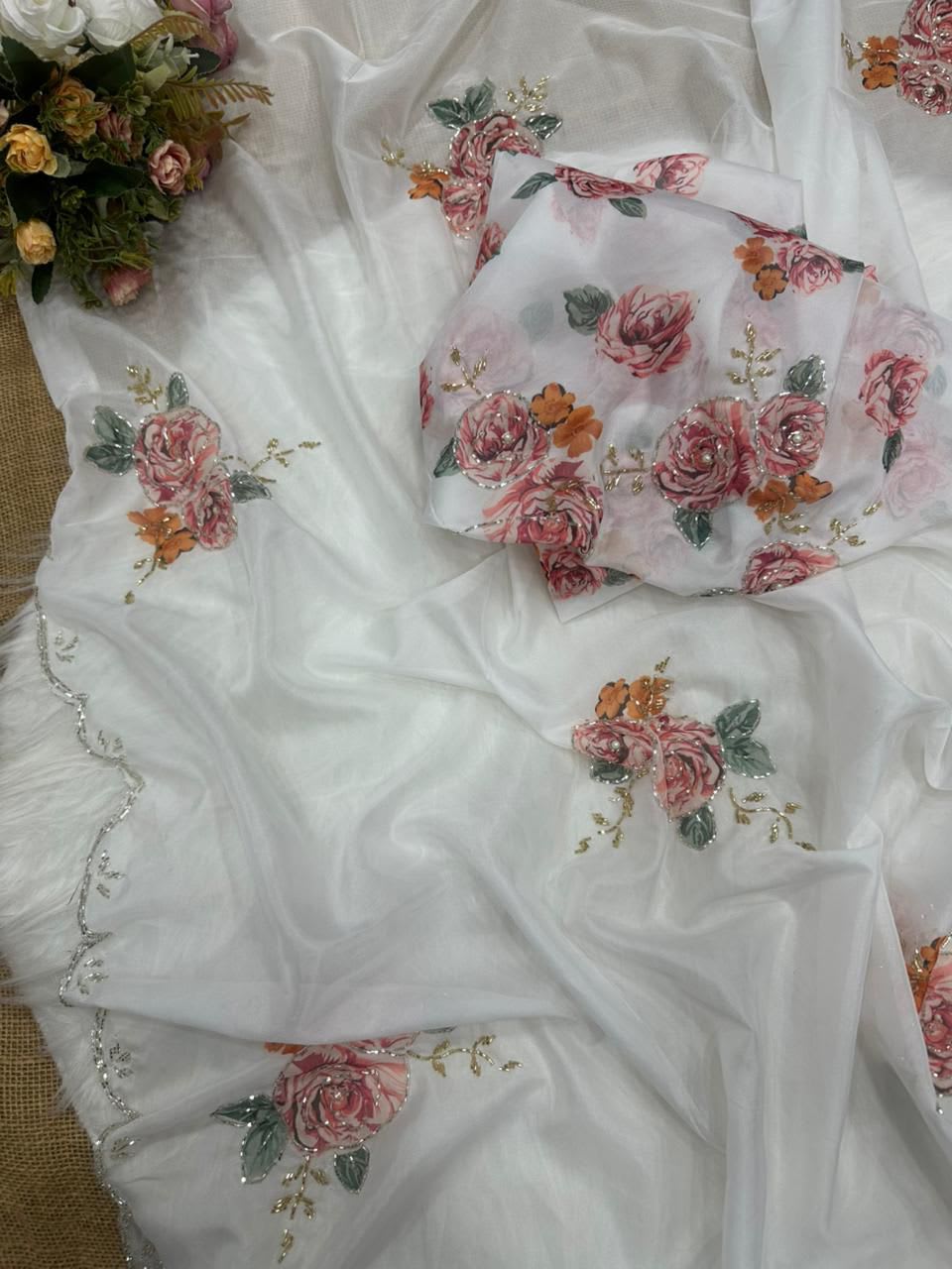 New Tebi Silk Designer Handwork Saree - View 3