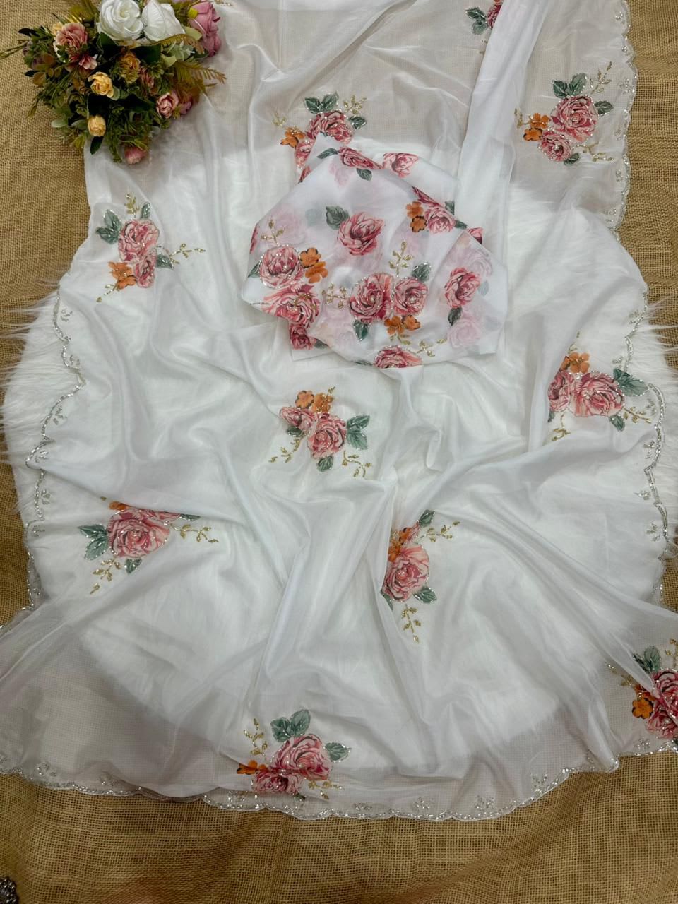 New Tebi Silk Designer Handwork Saree - Soft Tebi Silk Saree Online India - Buy at ₹1999 - Image 1