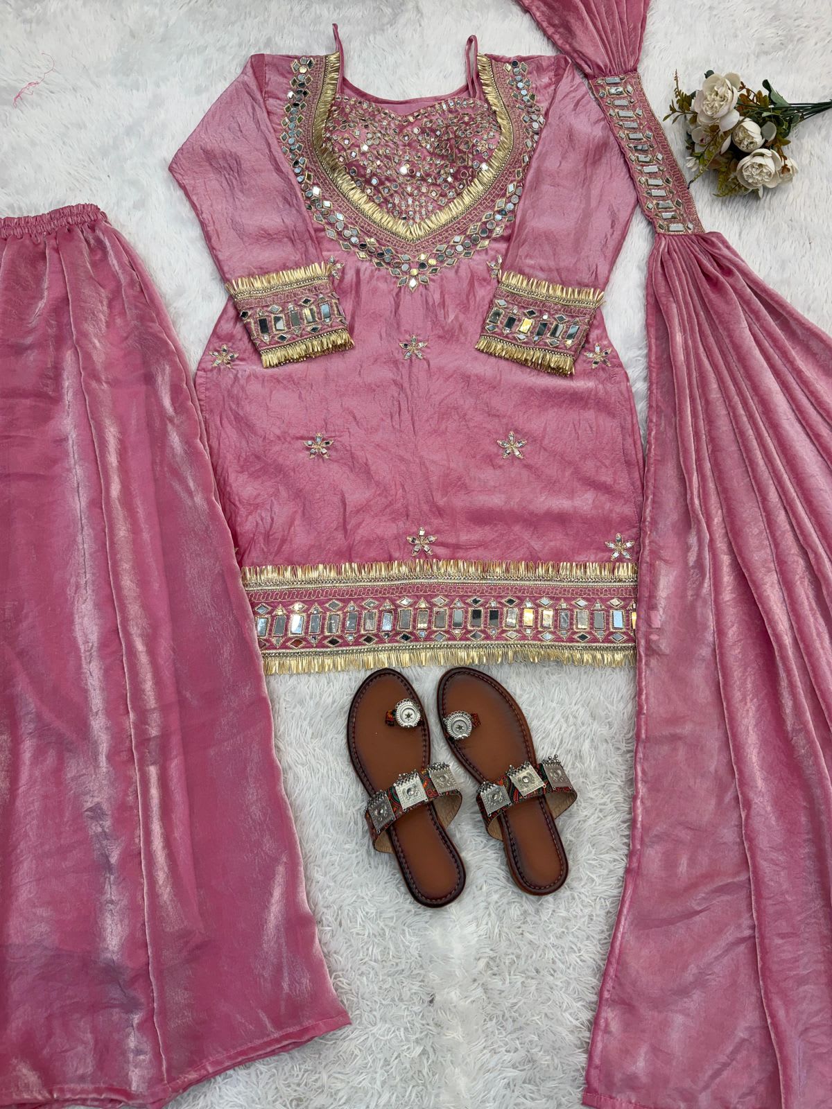 Premium Mirror Work Sharara Palazzo Set - View 5