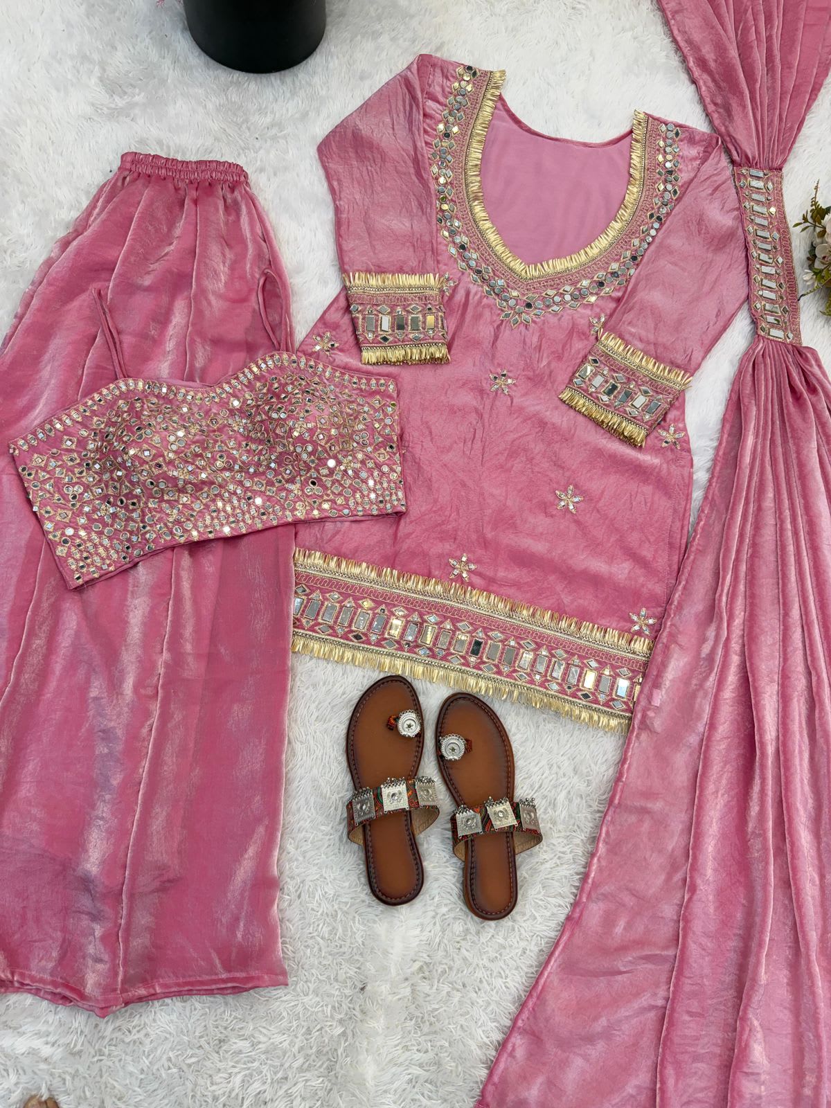 Premium Mirror Work Sharara Palazzo Set - View 3