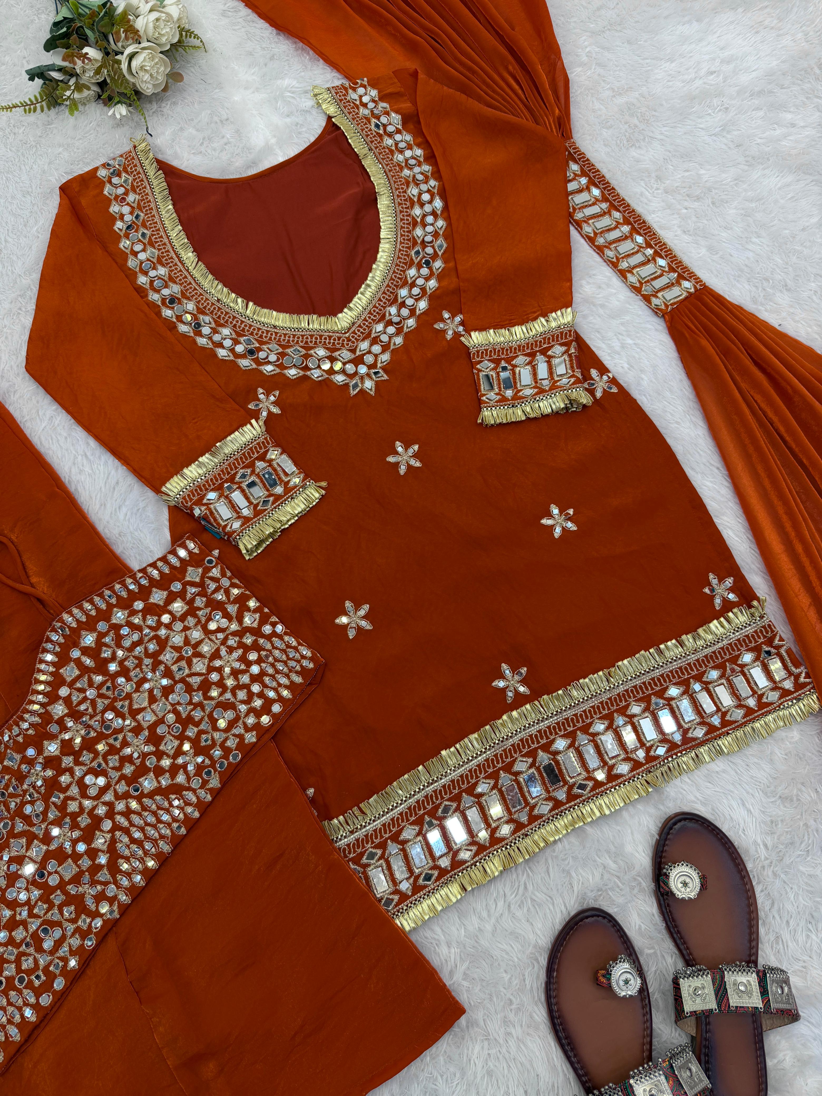 Premium Designer Mirror work Sharara Set - View 3