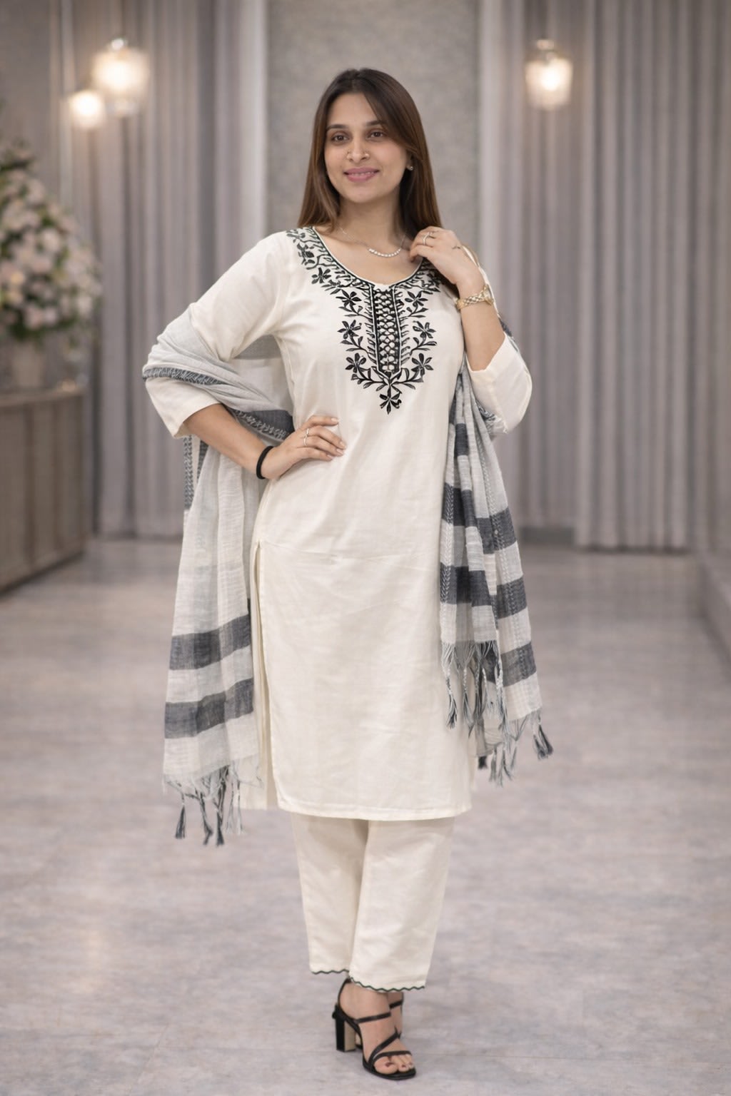 Elegant Straight Kurti Pant Dupatta Set - View 2