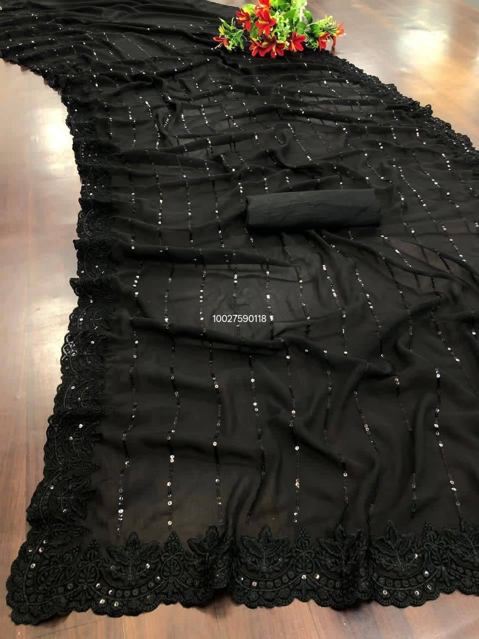 Bollywood Designer black Saree - View 3