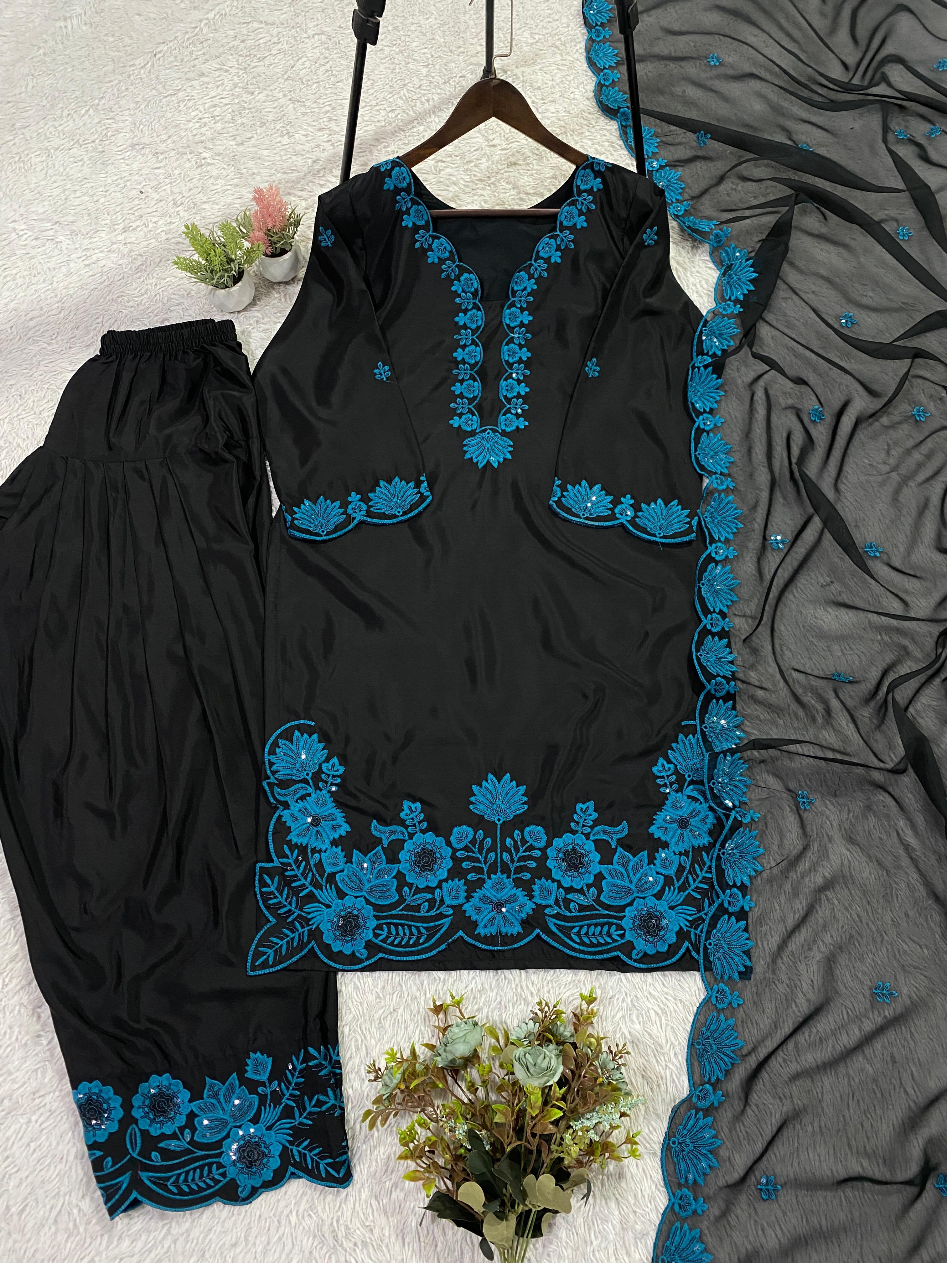 CODE: 2074 | Party Wear Salwar Suit Set - Crepe Silk Saree Online India - Buy at ₹1799 - Image 1