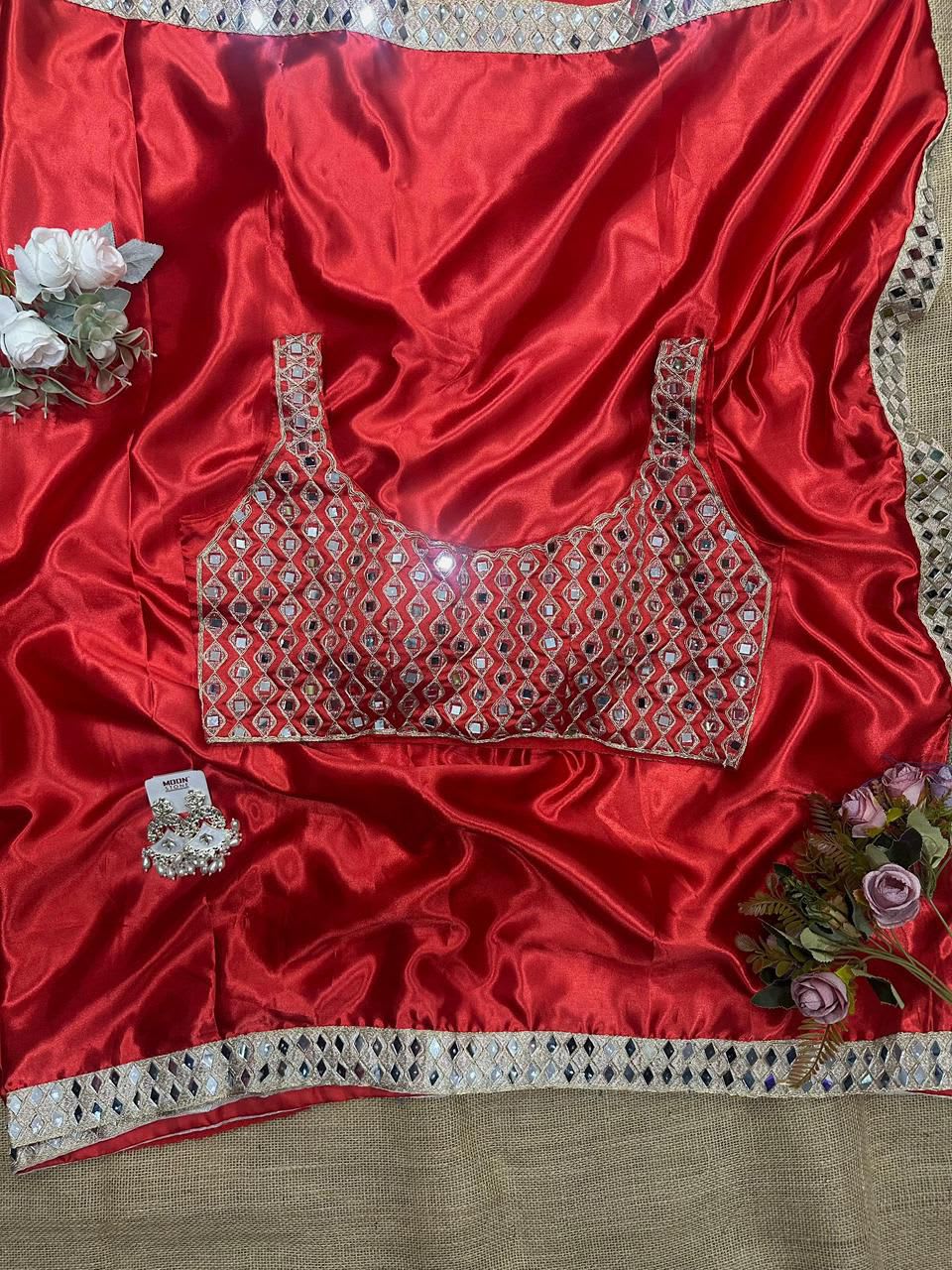 New Trending Collection – Mirror Work Satin Silk Saree - View 4