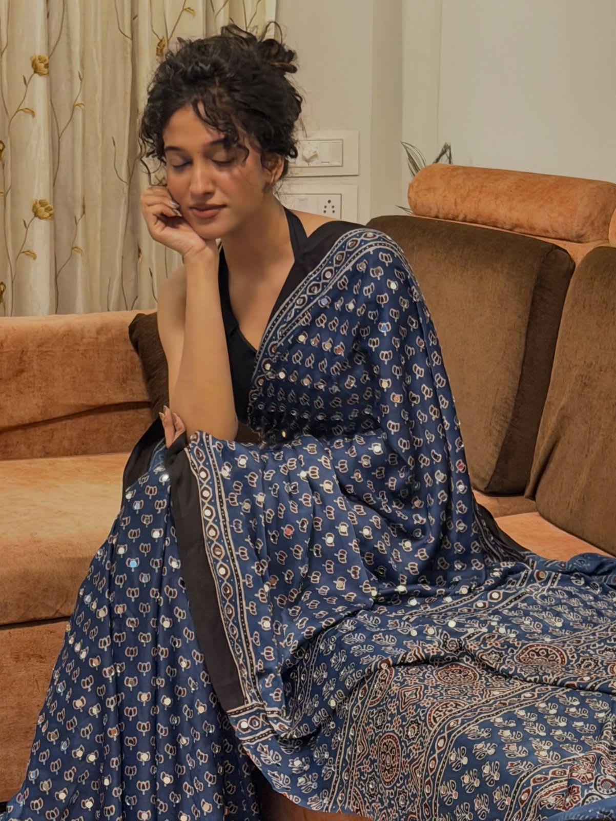 New Designer Ajrak Silk Saree – Mirror Handwork Collection - View 2