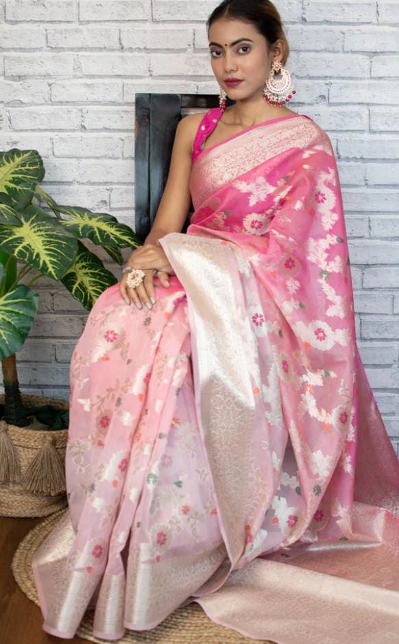 Pure Banarasi Semi Georgette Silk Saree – Mina Jaal Collection - View 4
