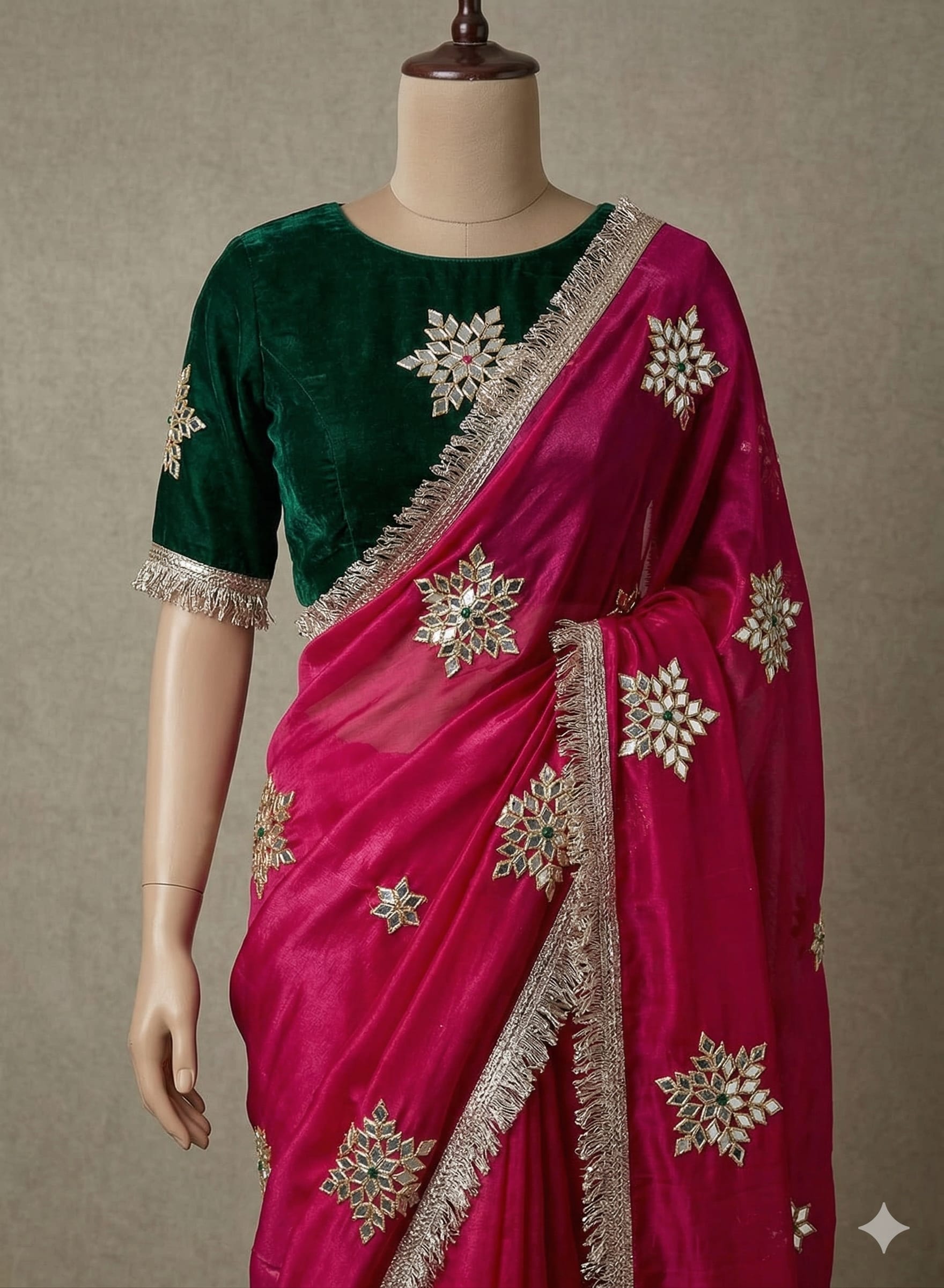 Half Pure Chiffon Gotta Work Saree - Half Pure Chiffon Saree Online India - Buy at ₹1299 - Image 1