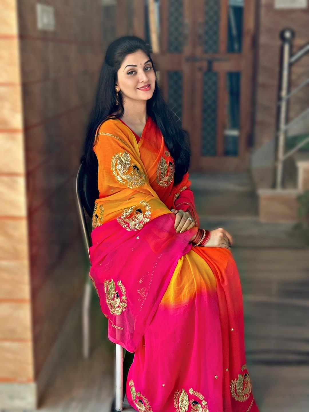 Half Pure Chiffon Kasab Work Saree – Multicolour Elegance - Half Pure Chiffon Fabric Saree Online India - Buy at ₹1299 - Image 1