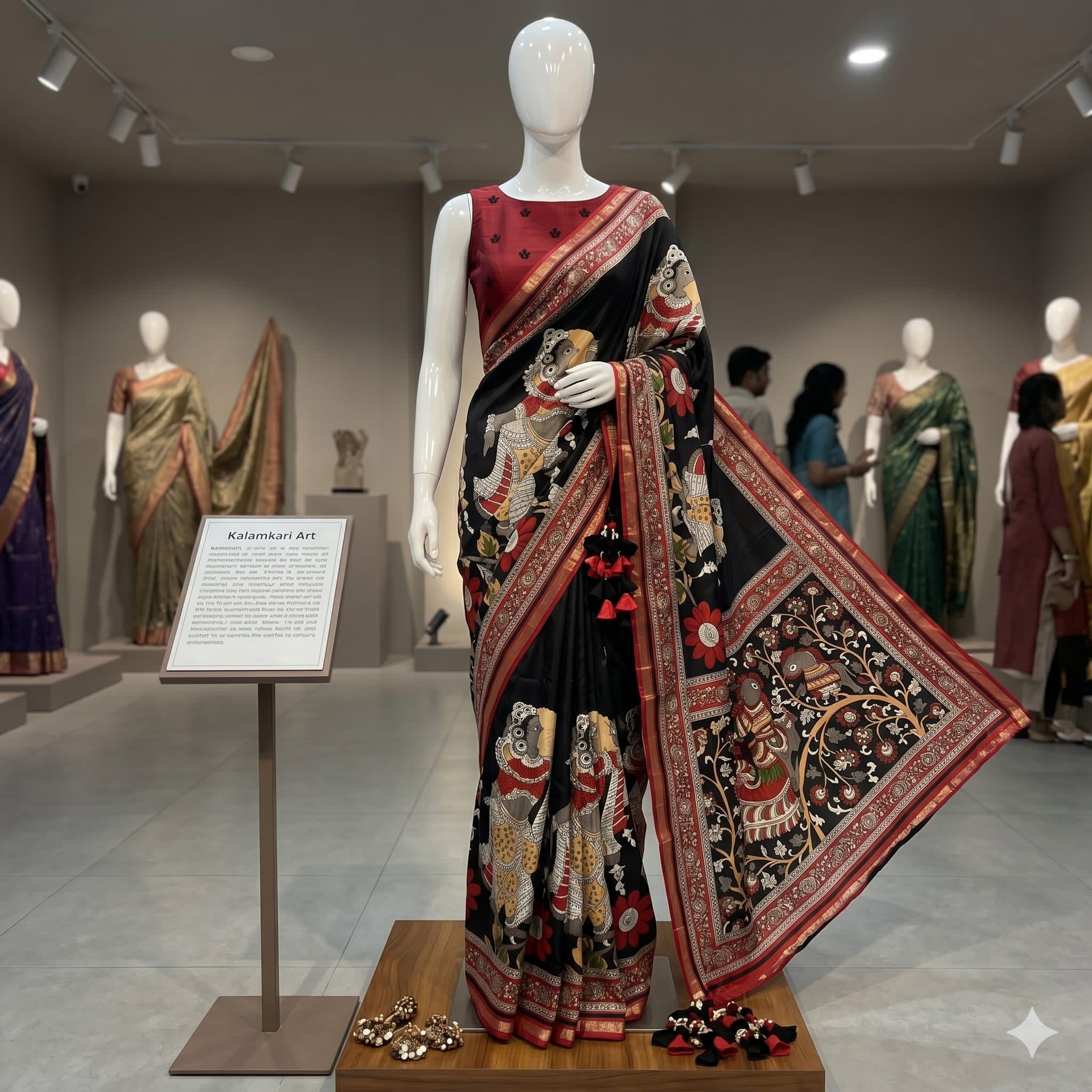 Kalamkari Mangalgiri Saree – Timeless Ethnic Elegance - Premium Mangalgiri Silk Saree Online India - Buy at ₹799 - Image 1