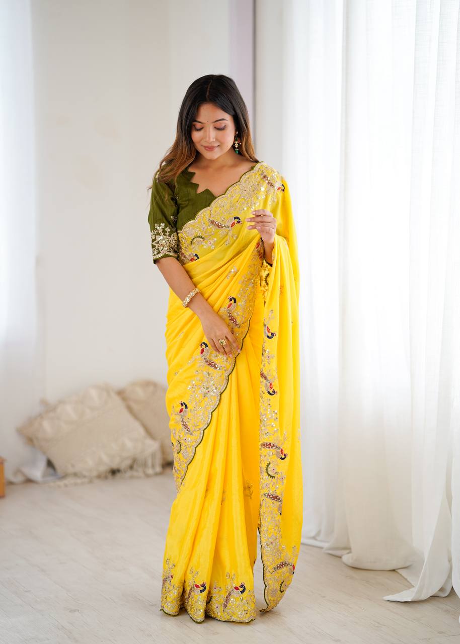 DS No: 1299 – Designer Heavy Chinon Silk Saree - View 2