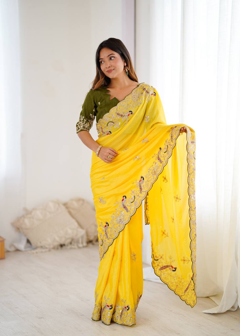 DS No: 1299 – Designer Heavy Chinon Silk Saree - Heavy Chinon Silk Saree Online India - Buy at ₹1799 - Image 1