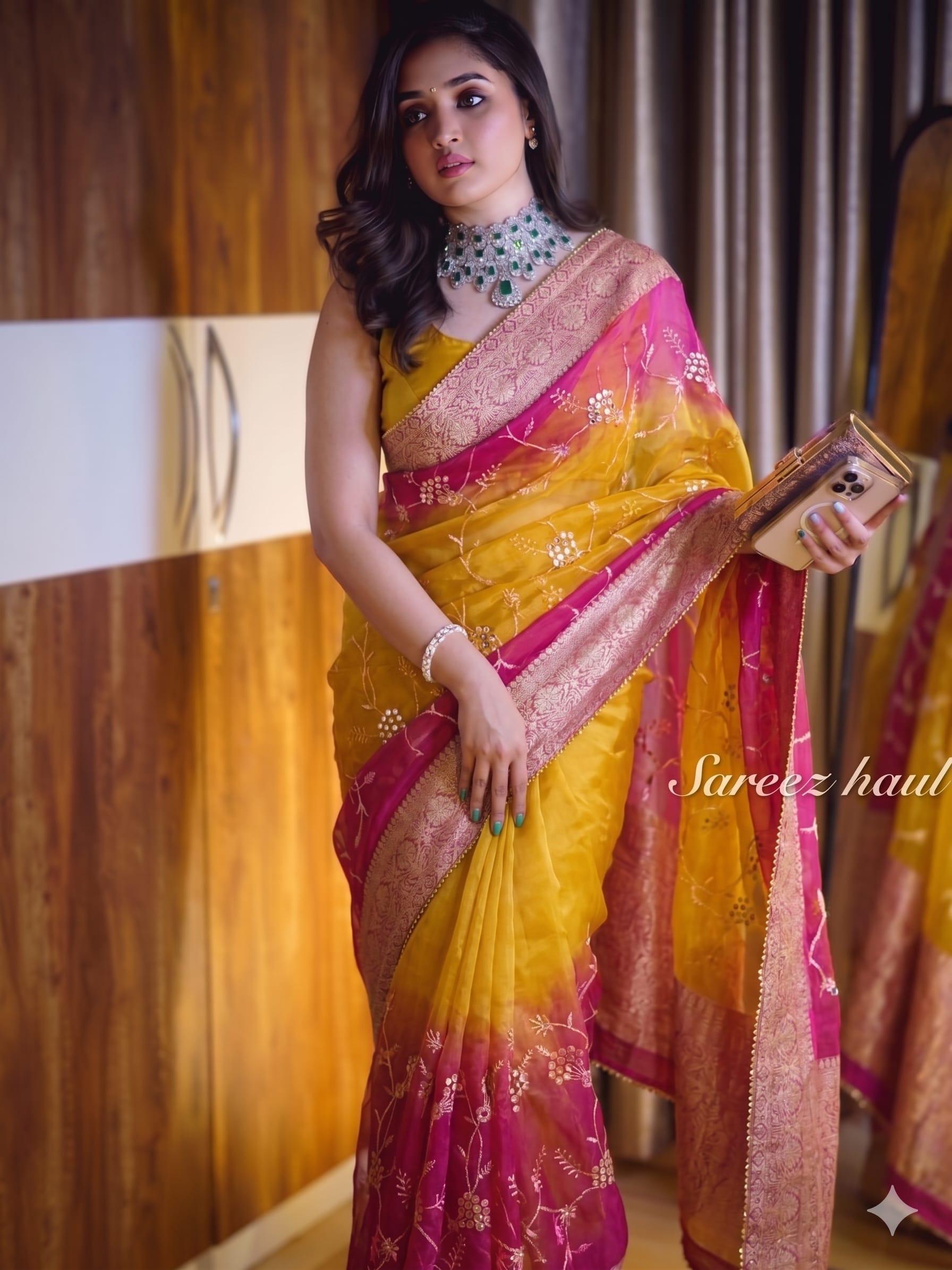 Vibrant Ombre Organza Saree with Floral Embroidery - Organza Saree Online India - Buy at ₹799 - Image 1