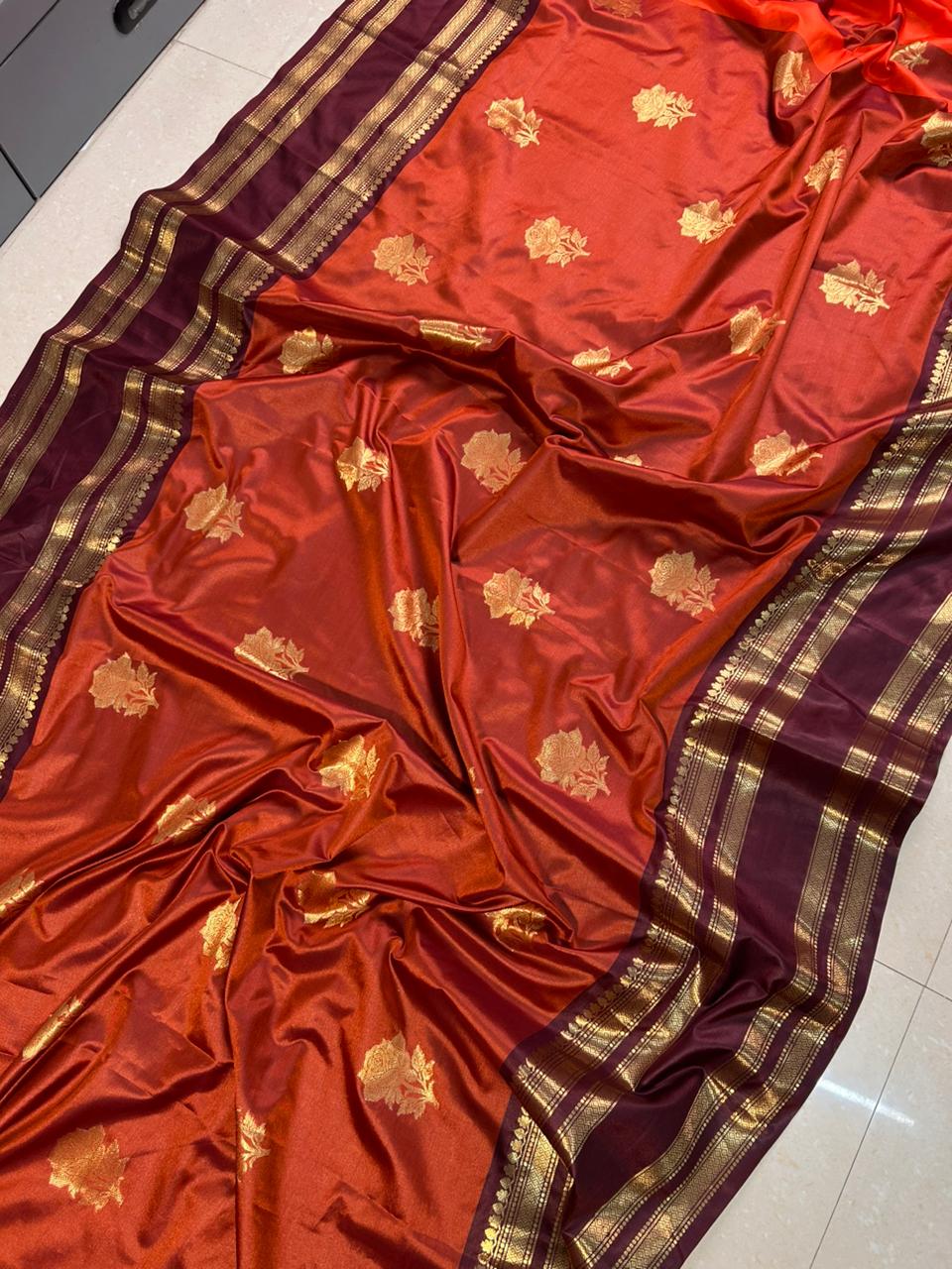 Banarasi Soft Kataan Silk Saree with Allover Zari Buta Weaving - View 3