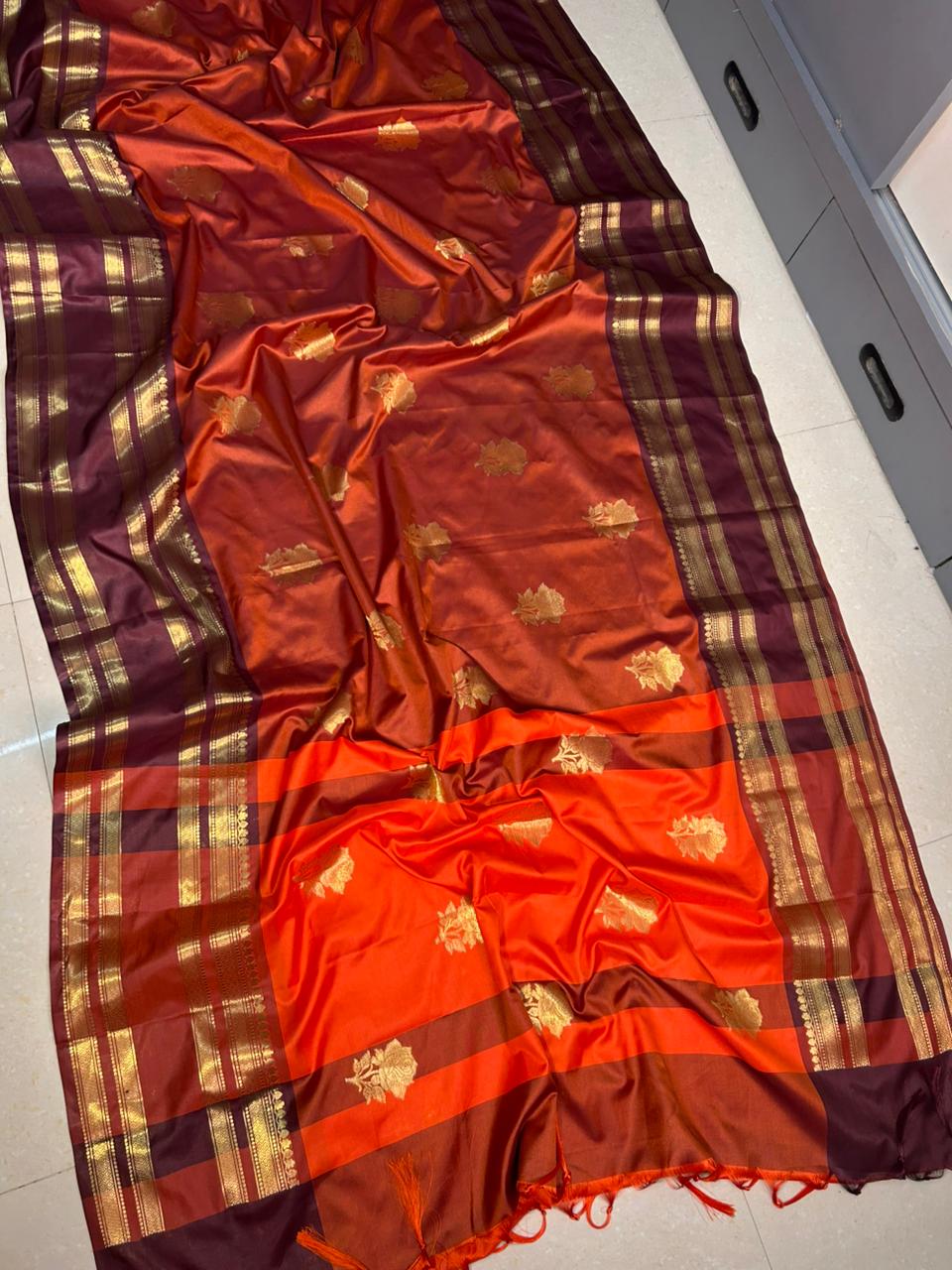 Banarasi Soft Kataan Silk Saree with Allover Zari Buta Weaving - View 6