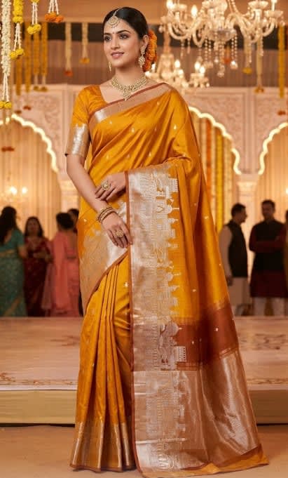 Graceful Banarasi Ganga Ghat Katan Soft Silk Saree - Premium Katan Soft Silk fabric Saree Online India - Buy at ₹1499 - Image 1
