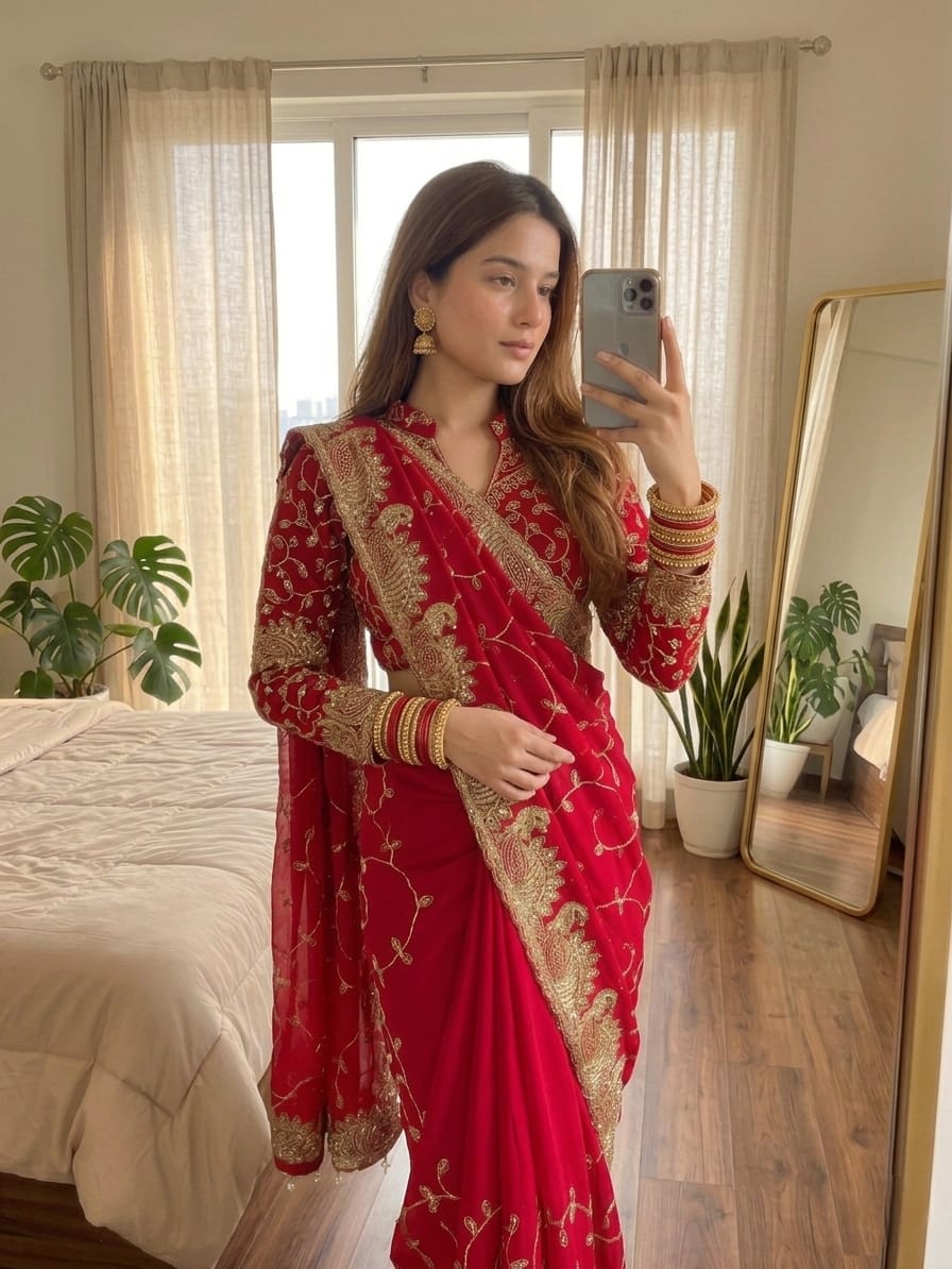 Morni Collection – Elegant Georgette Saree with Stitched Blouse - View 2
