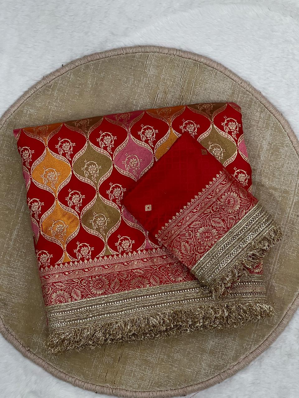 Premium Rangkat Satin Silk Saree with Banarasi Zari Weaving & Jaipuri Border - View 4