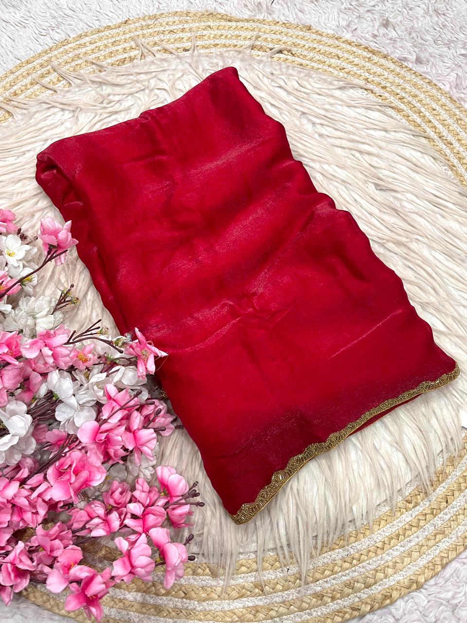 Bollywood Trending Satin Chiffon Saree with Elegant Lace Border - View 2
