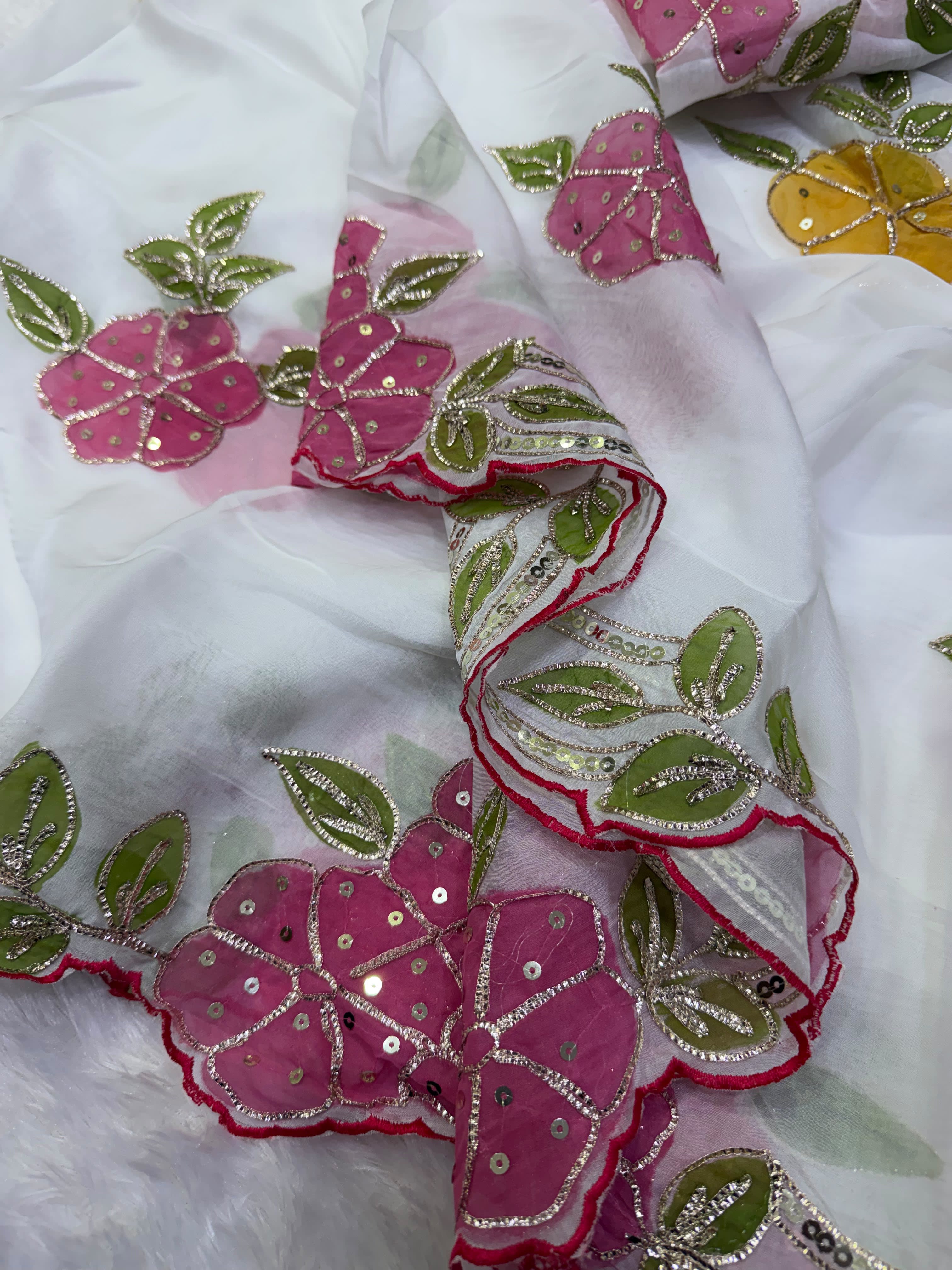 Trending Designer Tebby Silk Saree with Ribbon, Sequins & Brush Paint Work - View 8