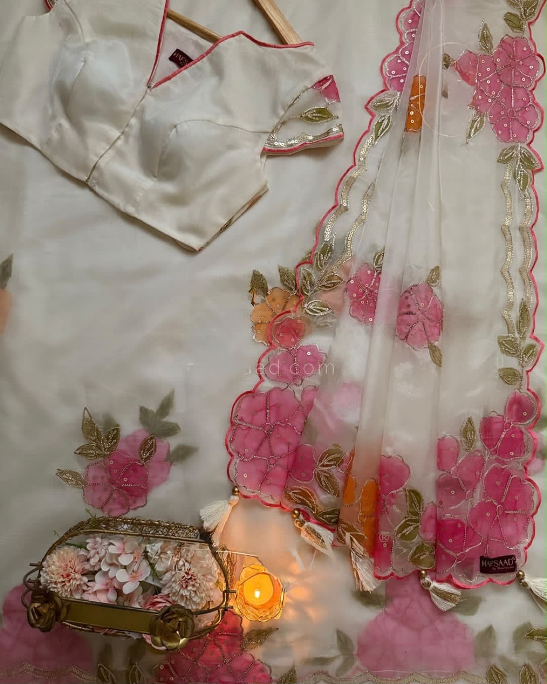 Trending Designer Tebby Silk Saree with Ribbon, Sequins & Brush Paint Work - View 3