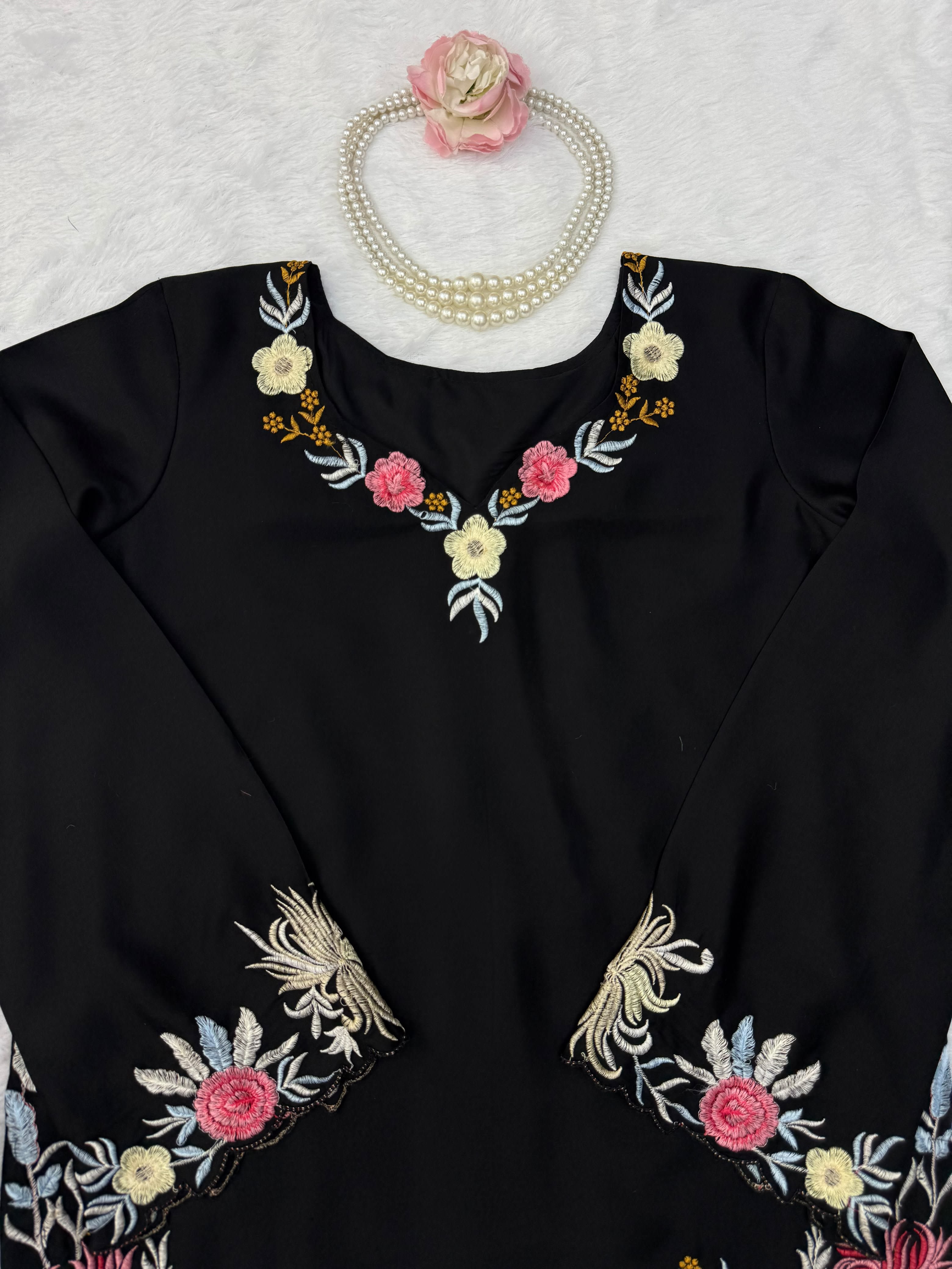 Premium Rayon Satin Suit Set with Thread Work & Palazzo - View 6