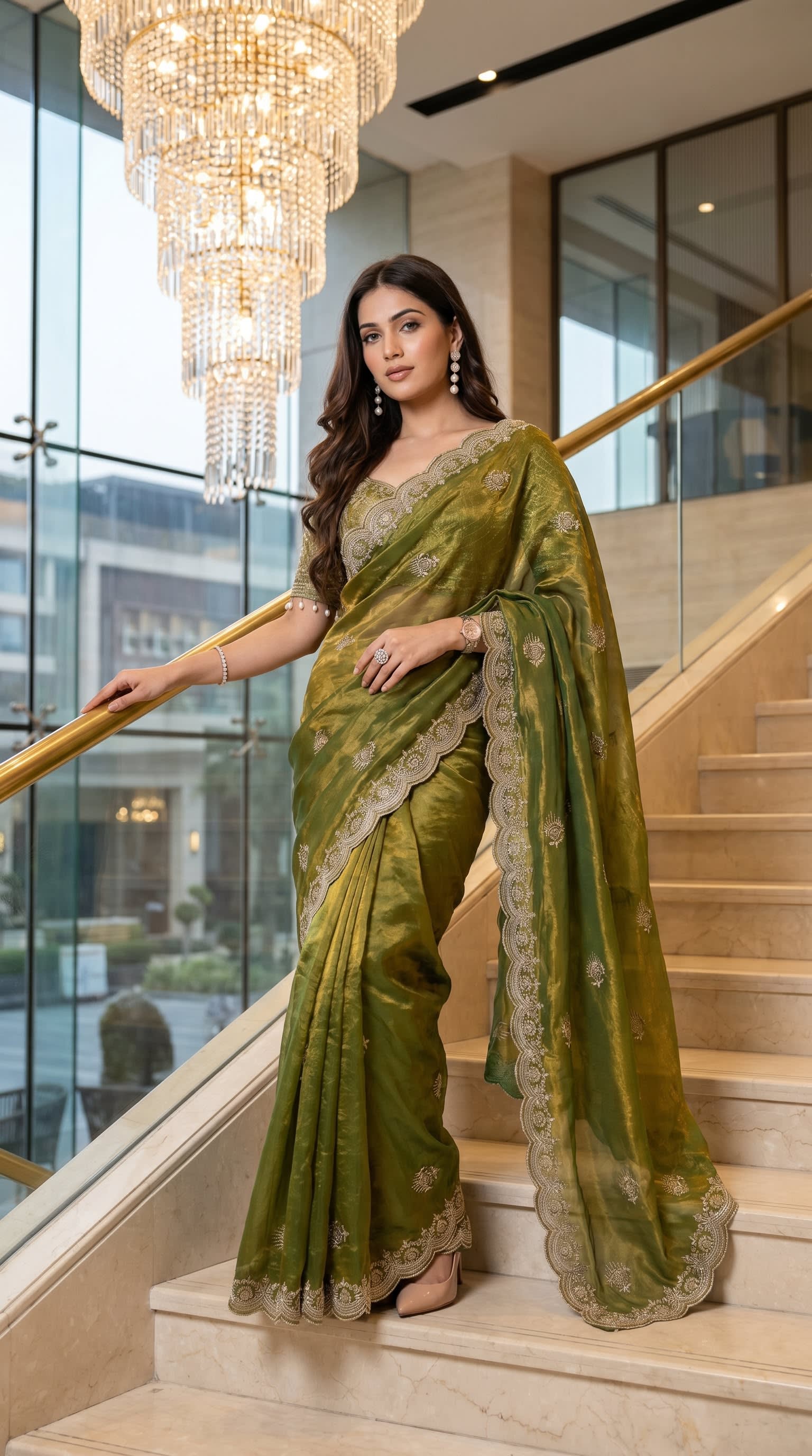 Sabyasachi-Inspired Fandy Satin Saree with Designer Katori Blouse & Meena Work - Fandy Satin Saree Online India - Buy at ₹2050 - Image 1