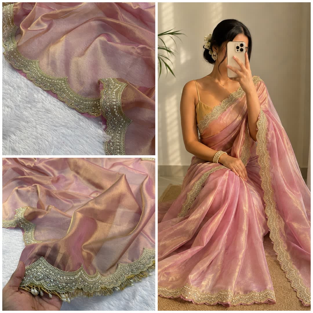 Premium Banarasi Soft Plain Tissue Silk Saree - Premium Banarasi Soft Plain Tissue Silk Saree Online India - Buy at ₹2099 - Image 1