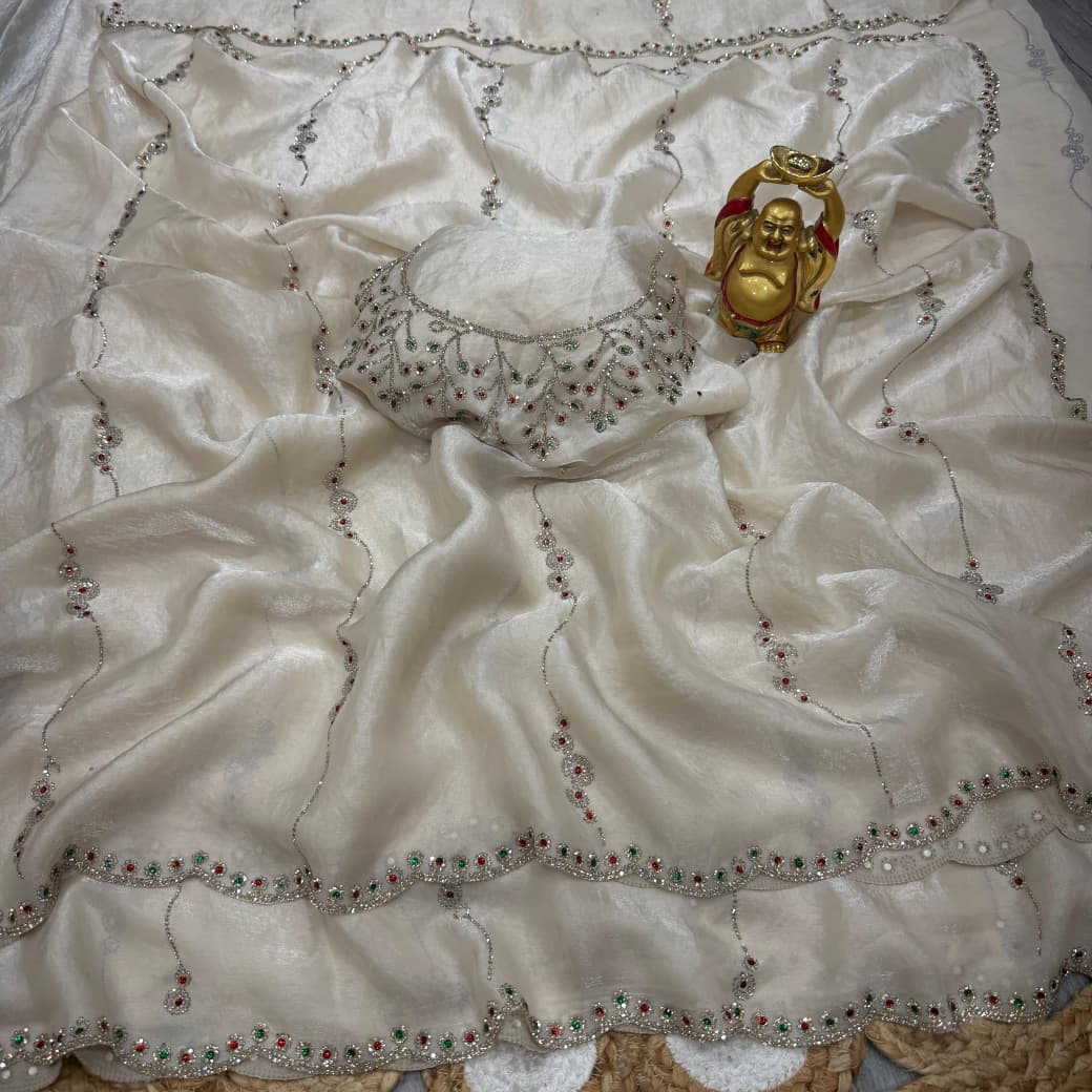 Premium Space Silk Saree with Jarkhan & Stone Work - View 4