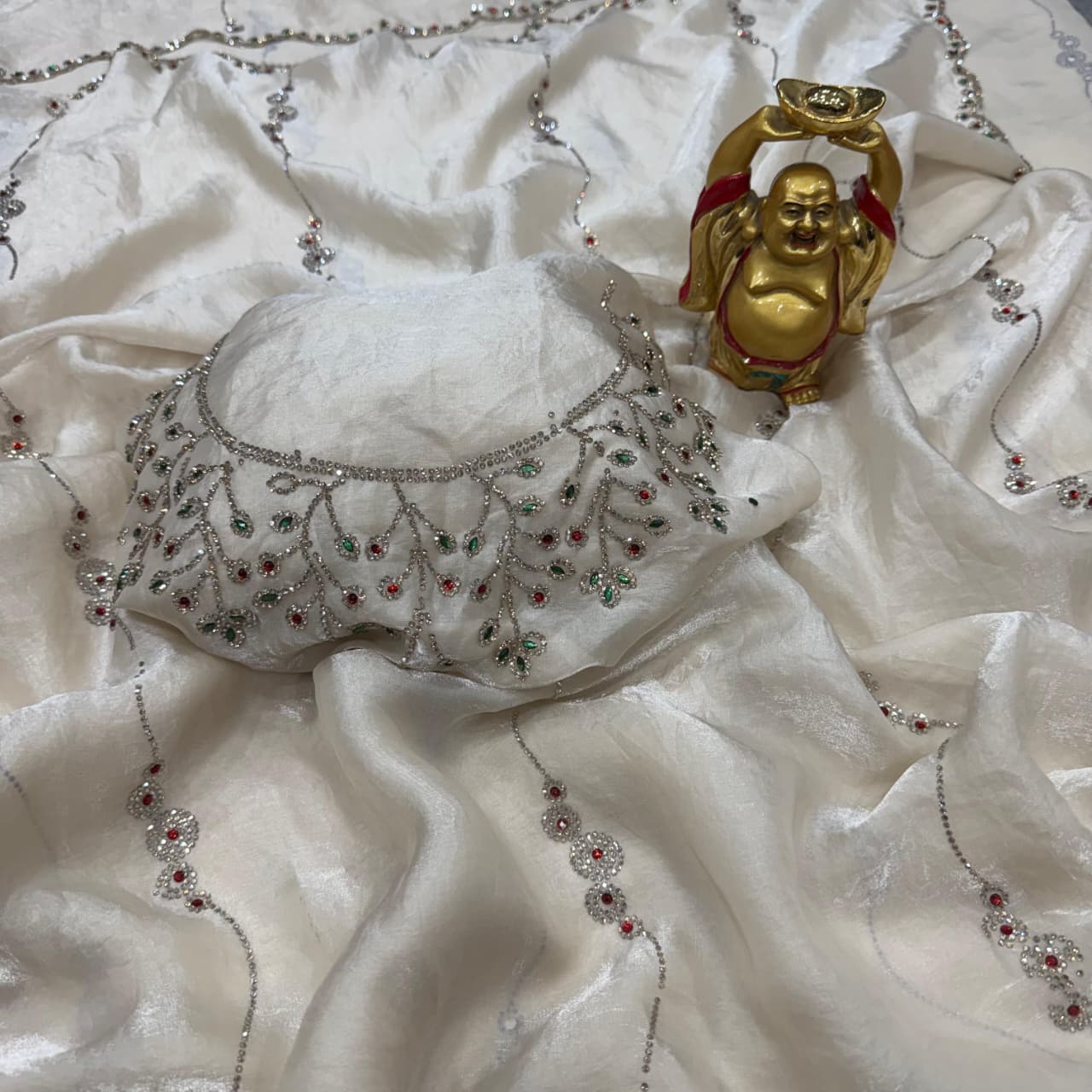 Premium Space Silk Saree with Jarkhan & Stone Work - View 2