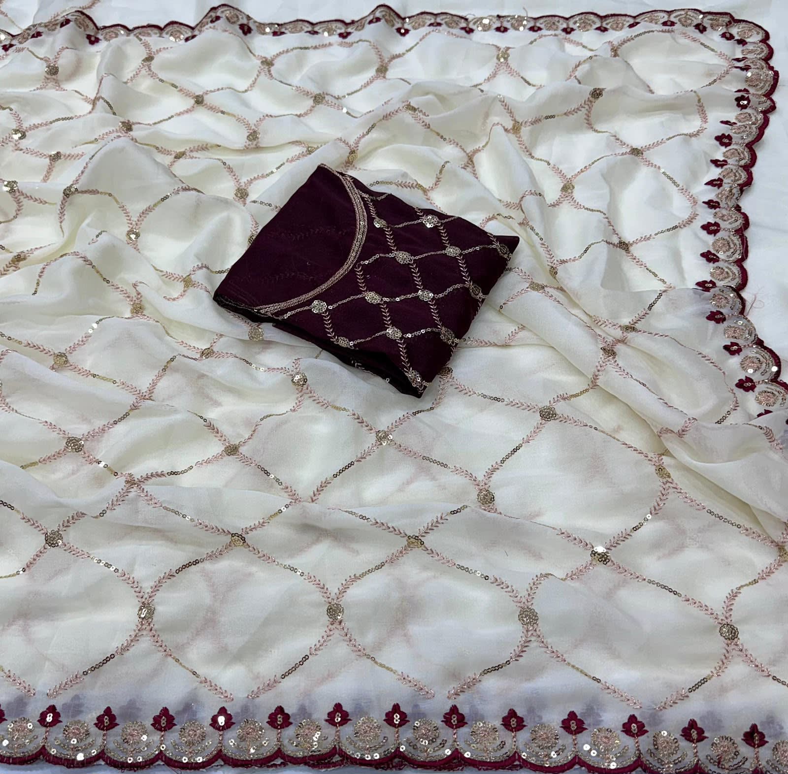 Star Georgette Saree with Multi Sequence Work - View 2