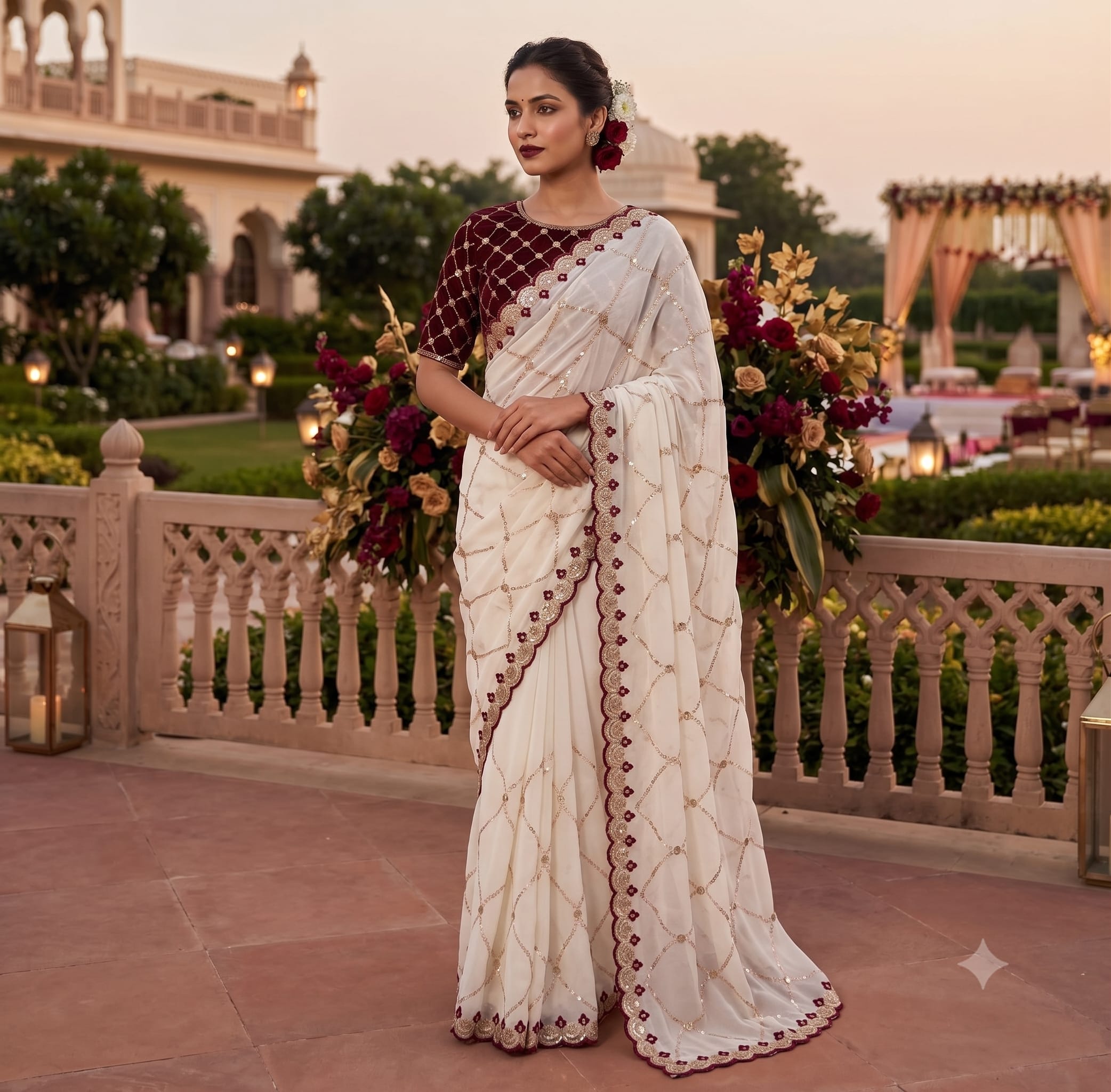 Star Georgette Saree with Multi Sequence Work - Premium Star Georgette Saree Online India - Buy at ₹1250 - Image 1