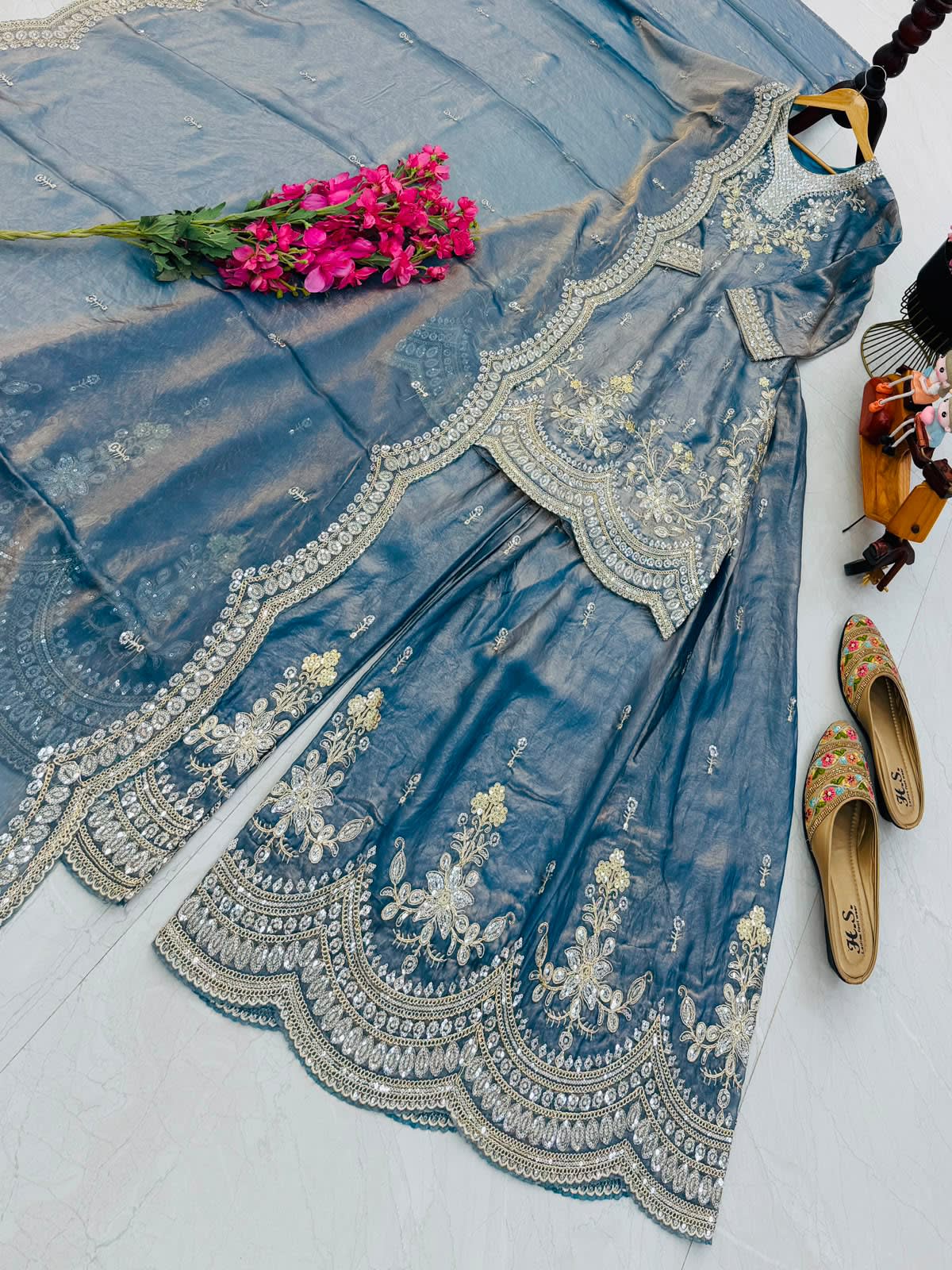 New Designer Party Wear Sharara Suit & Dupatta Set - View 3