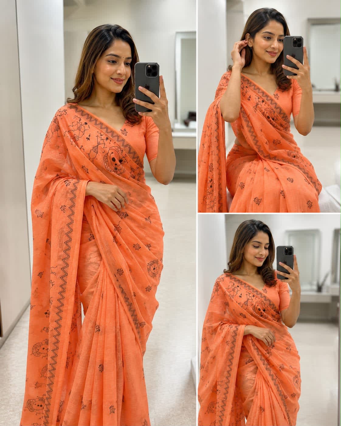 New Trending Linen Cotton Saree with Pallu Tassels - Premium Linen Cotton Saree Online India - Buy at ₹999 - Image 1