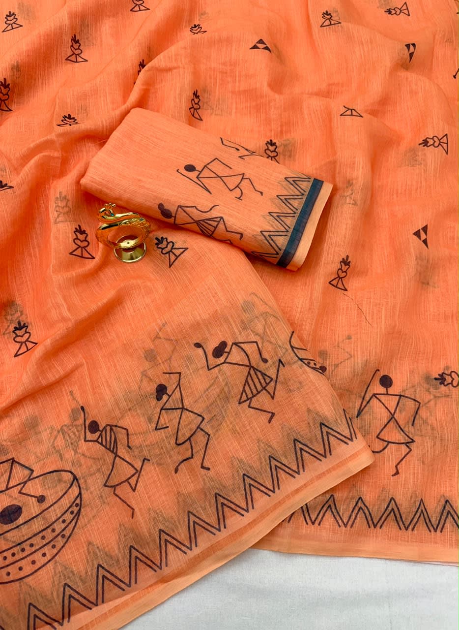 New Trending Linen Cotton Saree with Pallu Tassels - View 4