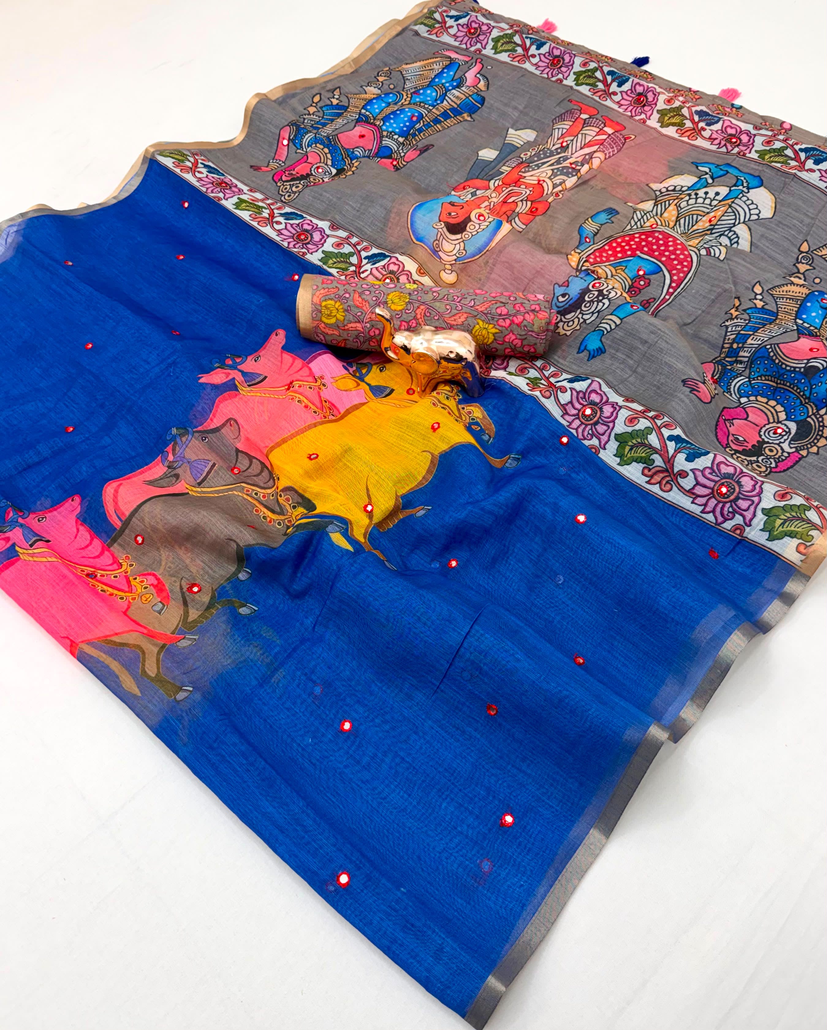 New Fancy Kalamkari Linen Saree - View 2