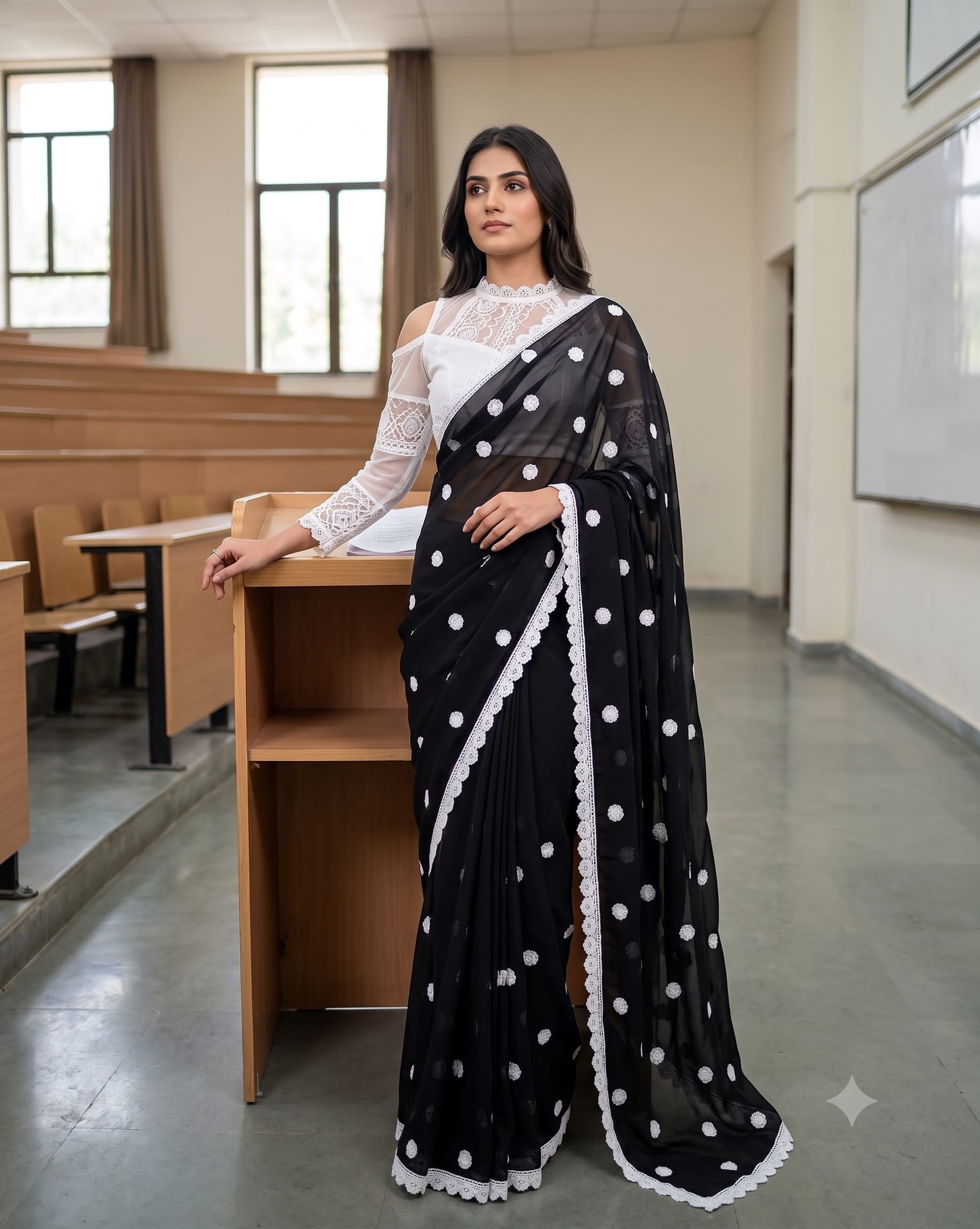 Soft Georgette Saree with White Thread Embroidery Work - Best saree for Festive