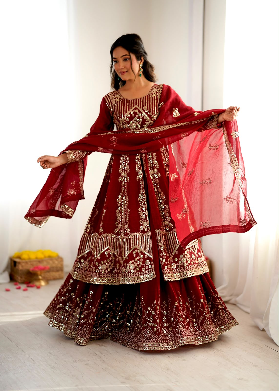 Premium Crunchy Silk Embroidered Lehenga Set - Best lehenga choli for Diwali