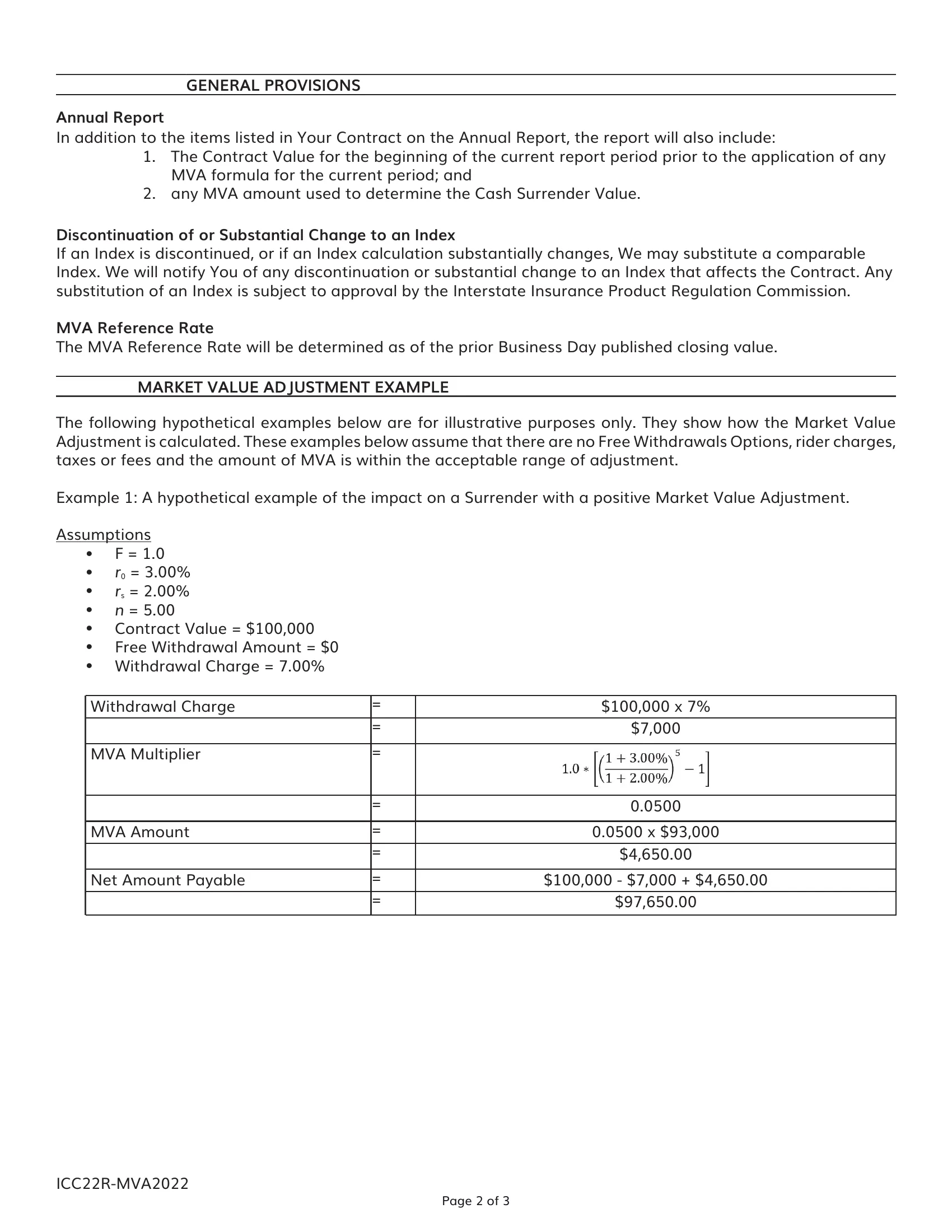 MVA Formula Aspida Synergy Choice MYGA 3 Contract Page 2 - Market Value Adjustment Formula
