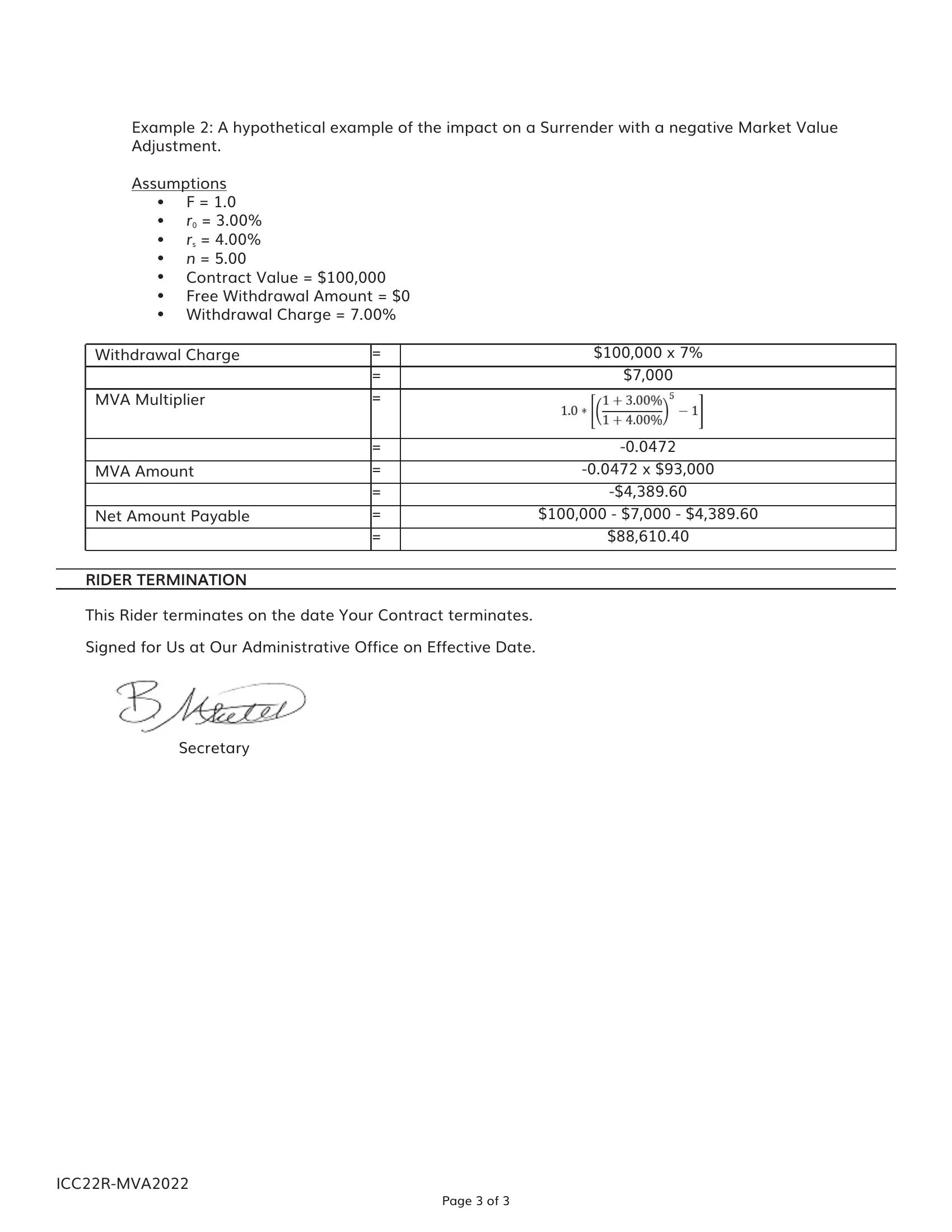 MVA Formula Aspida Synergy Choice MYGA 3 Contract Page 3 - Market Value Adjustment Examples